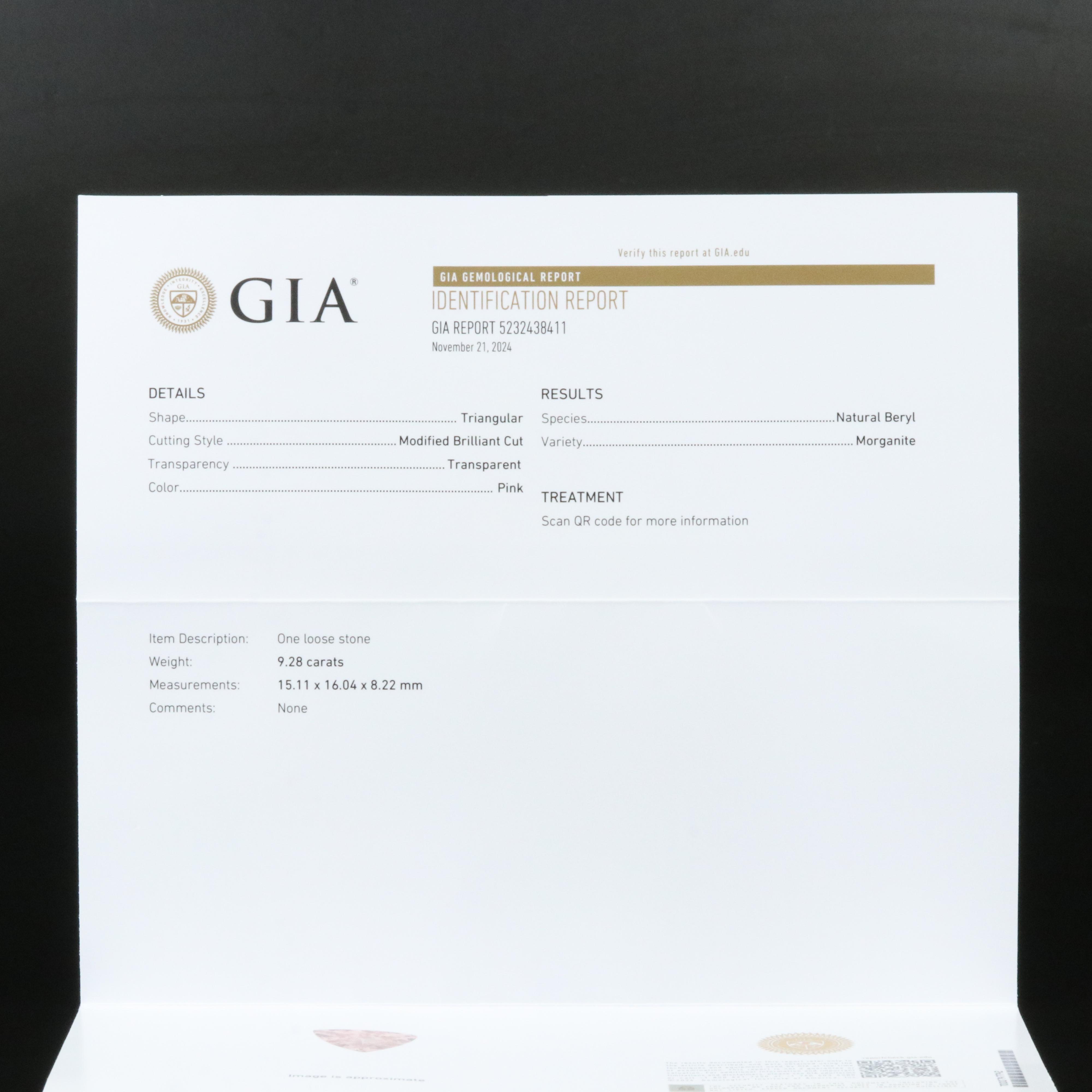 Loose 9.28 CT Morganite with GIA Report