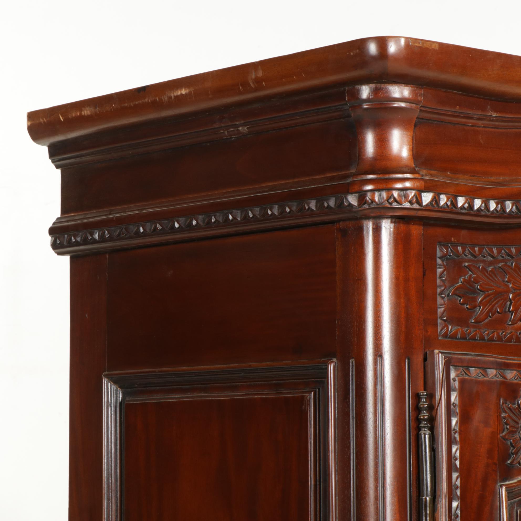French Provincial Style Carved Wood Armoire Converted to Entertainment Cabinet