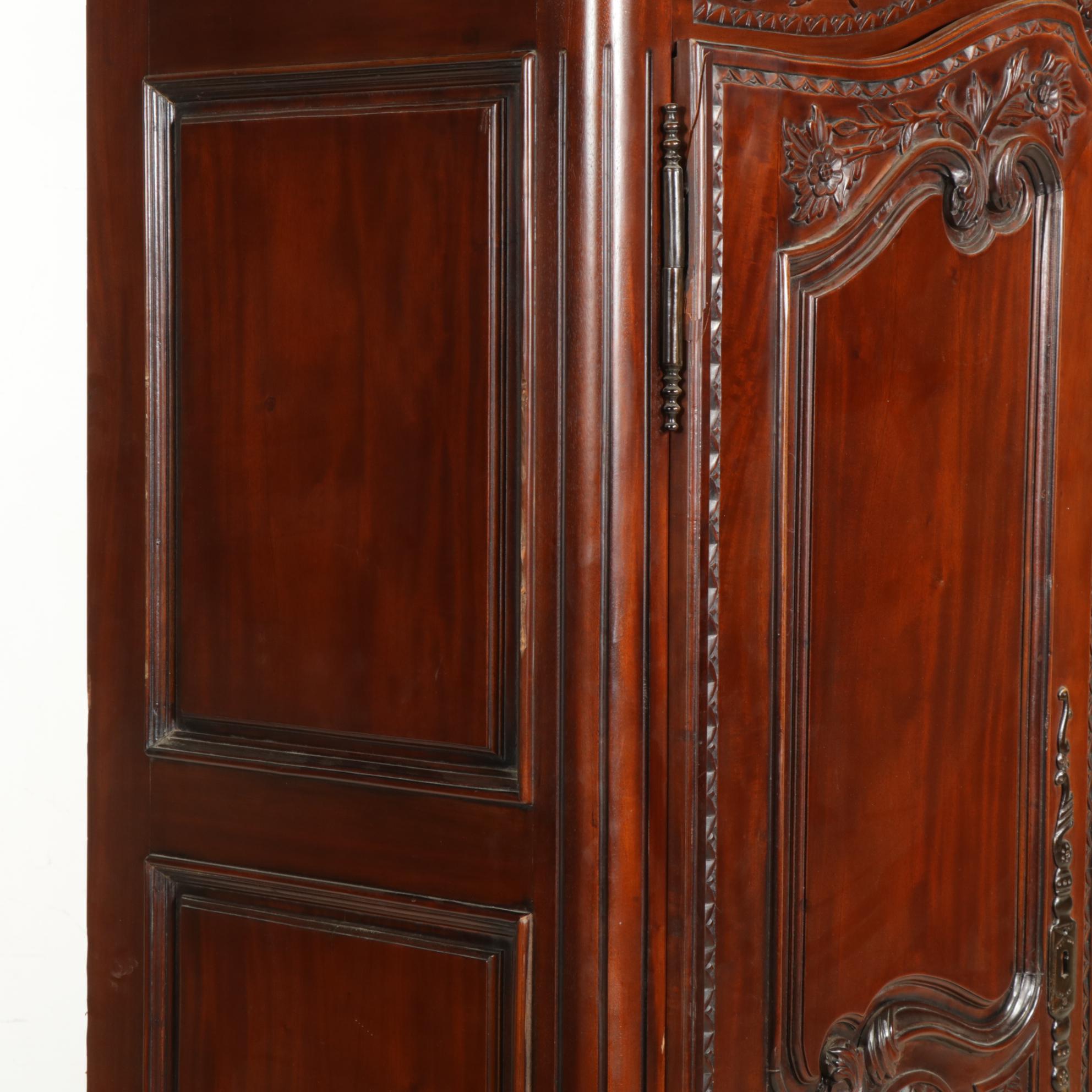 French Provincial Style Carved Wood Armoire Converted to Entertainment Cabinet