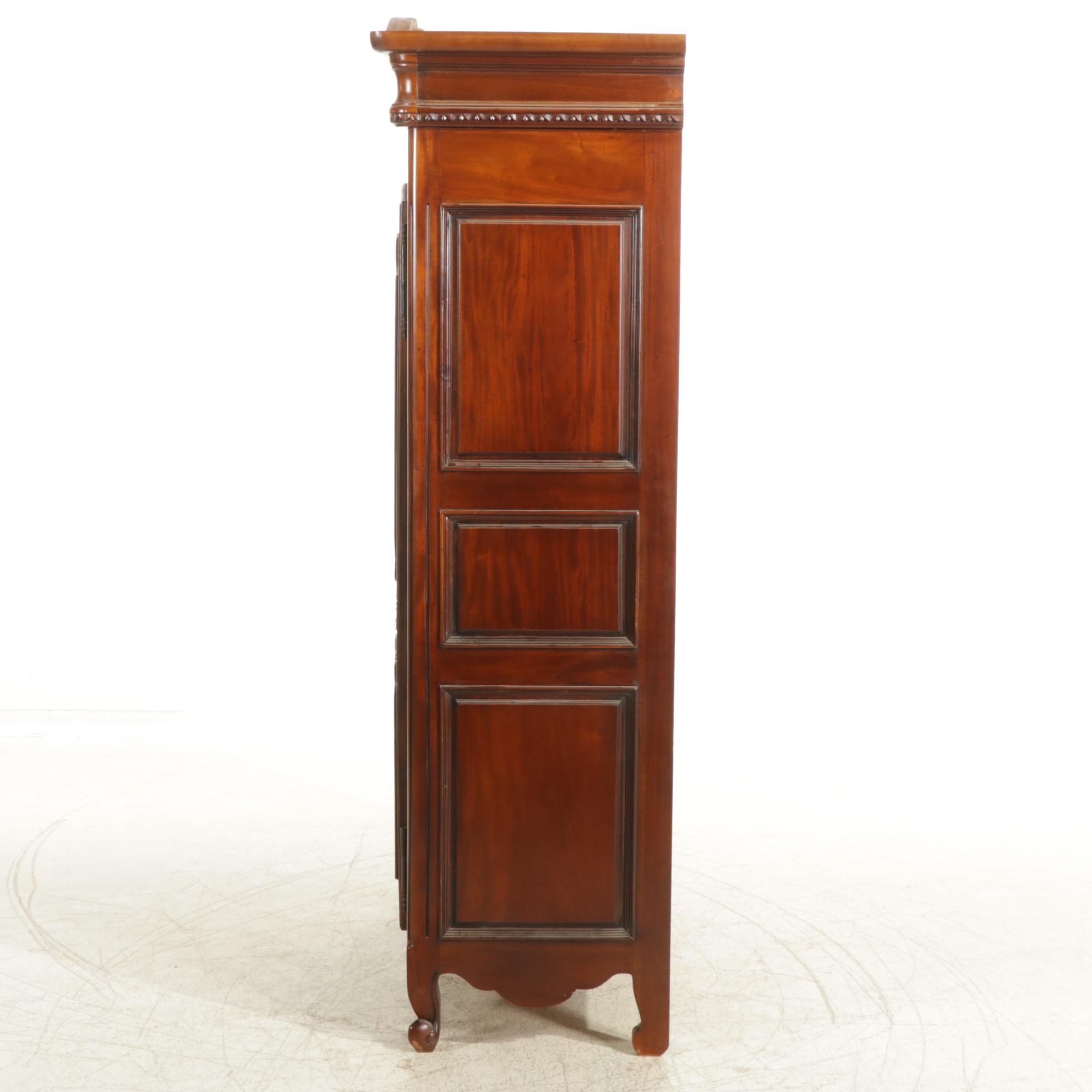 French Provincial Style Carved Wood Armoire Converted to Entertainment Cabinet