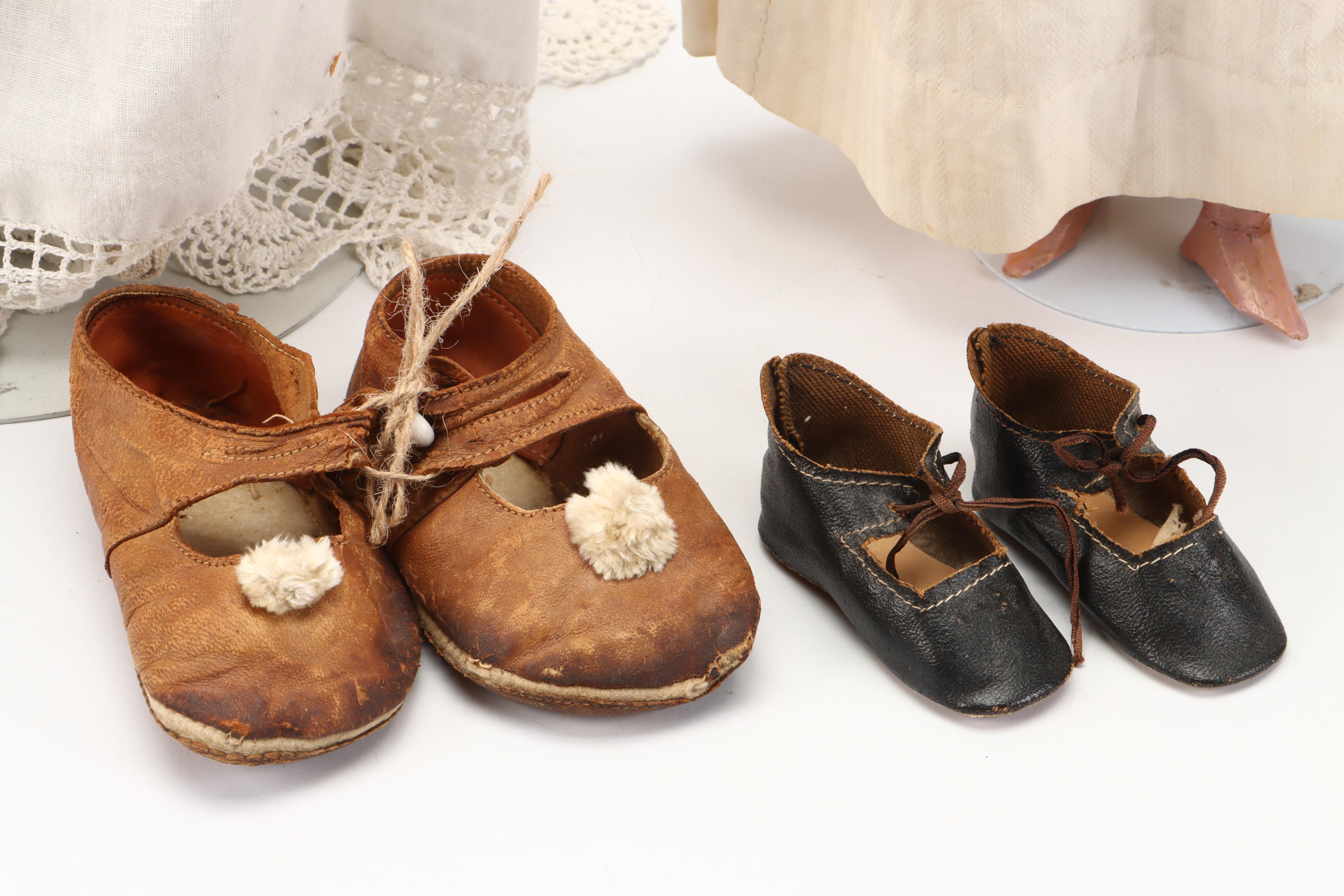 Porcelain Face and Fabric Dolls with Baby Shoes
