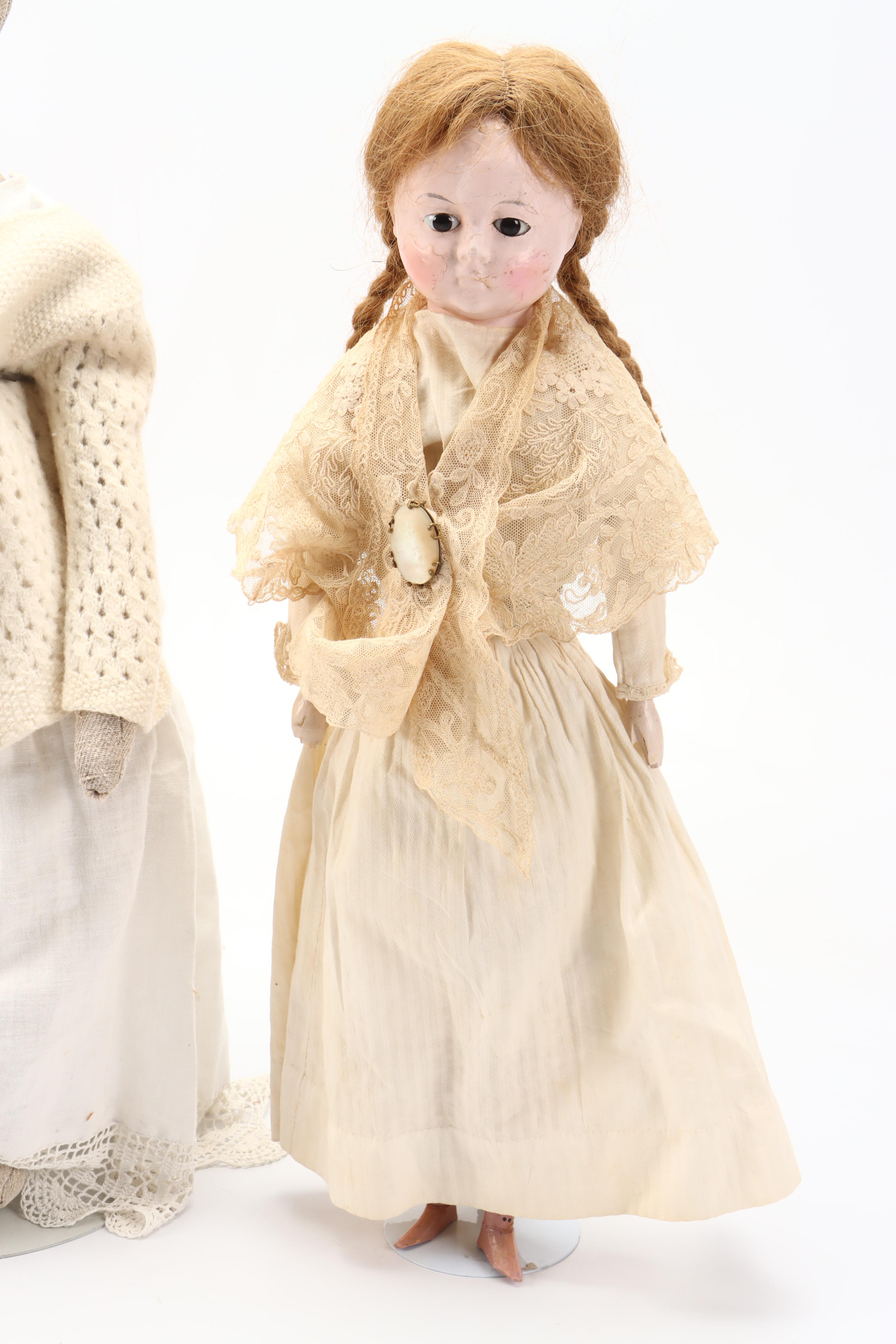 Porcelain Face and Fabric Dolls with Baby Shoes