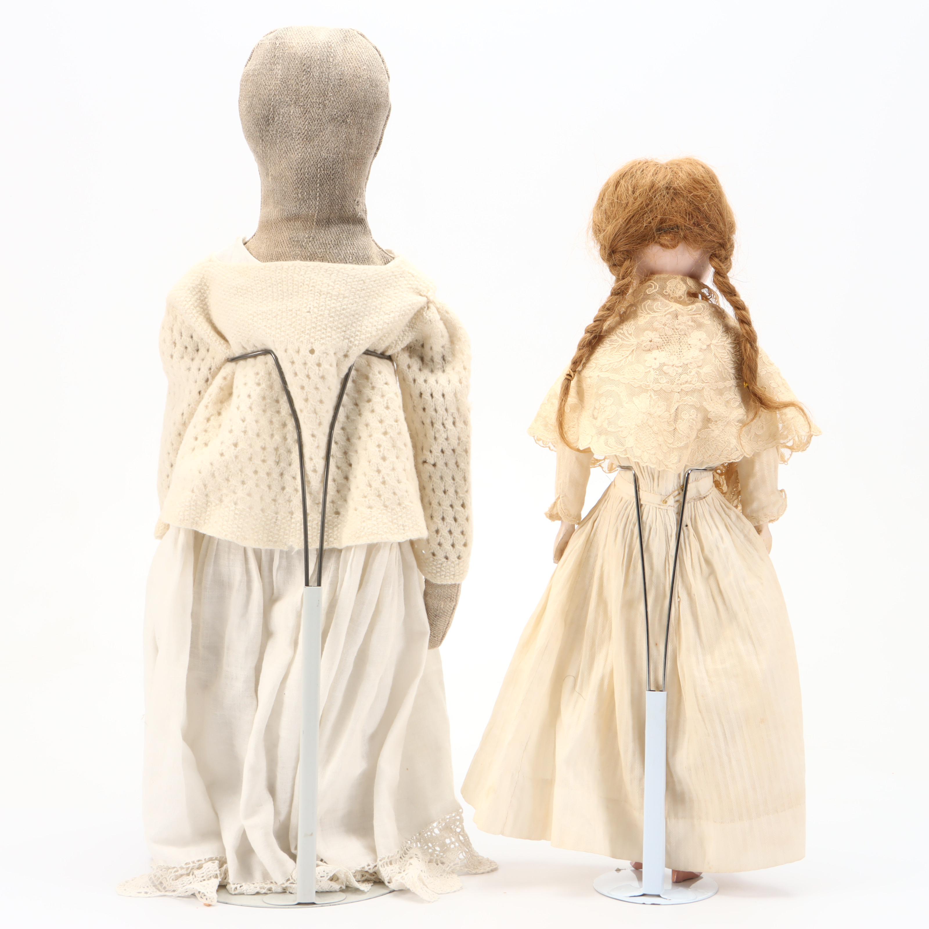 Porcelain Face and Fabric Dolls with Baby Shoes