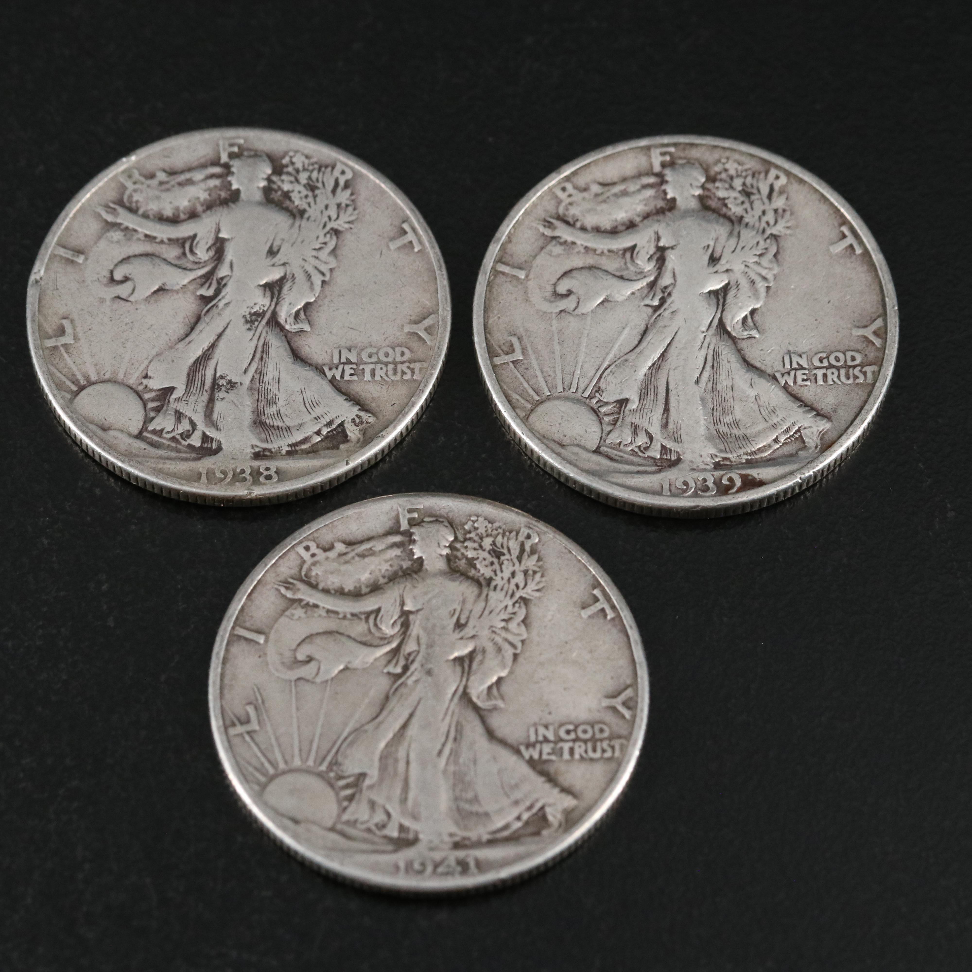 Group of Thirteen U.S. Barber and Walking Liberty Half Dollars