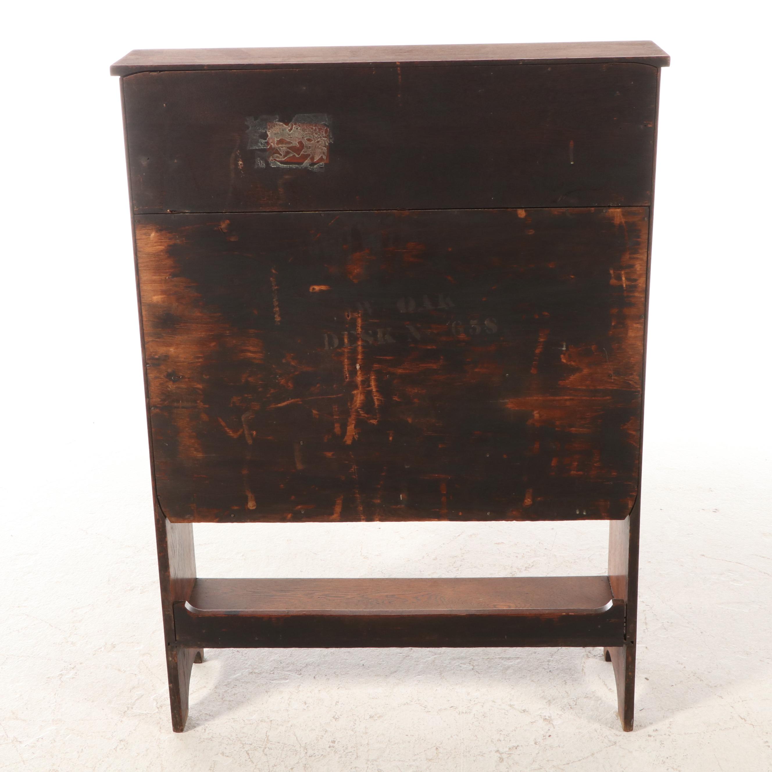 Arts and Crafts Quartersawn Oak and Leaded Glass Secretary Bookcase