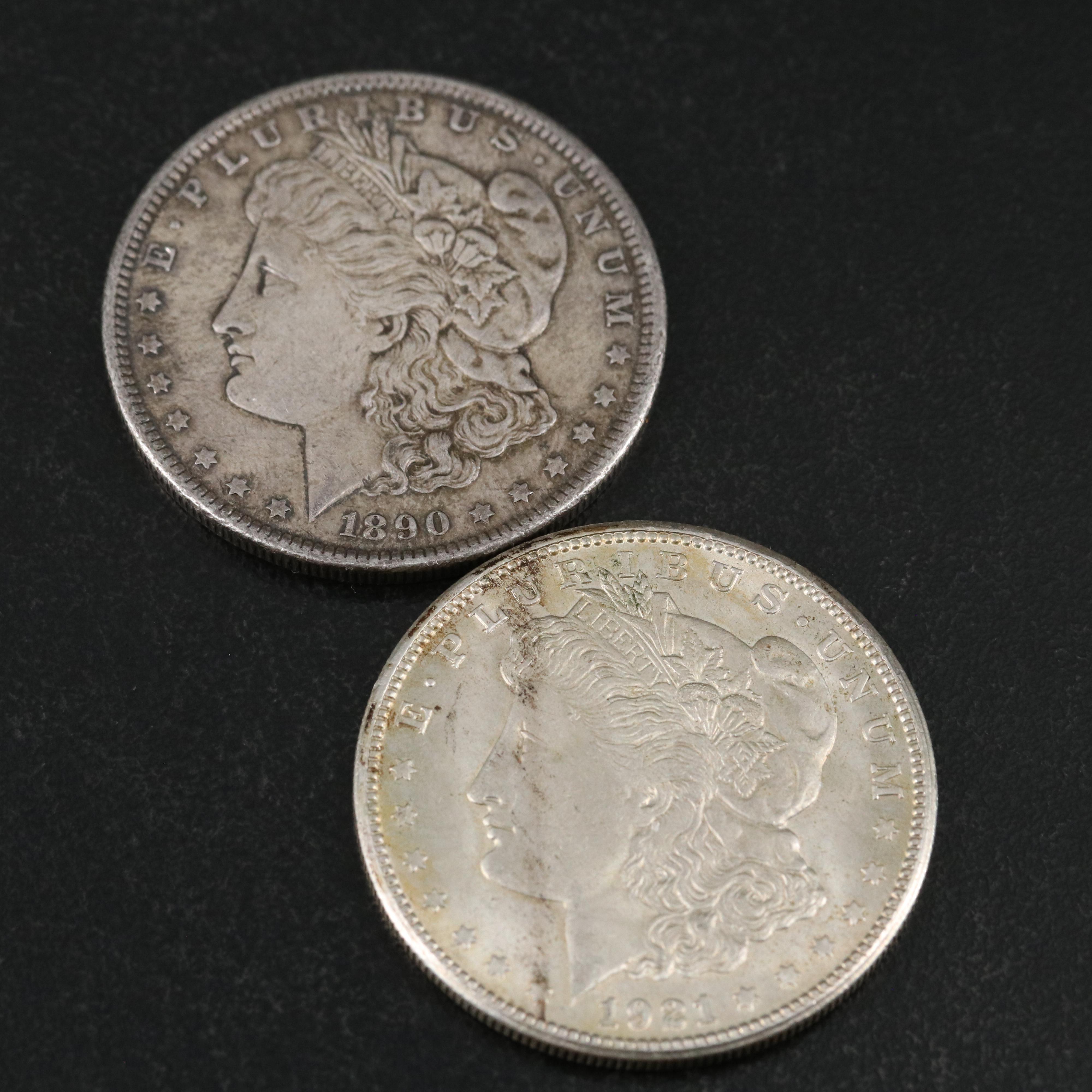 Six U.S. Morgan and Peace Dollars