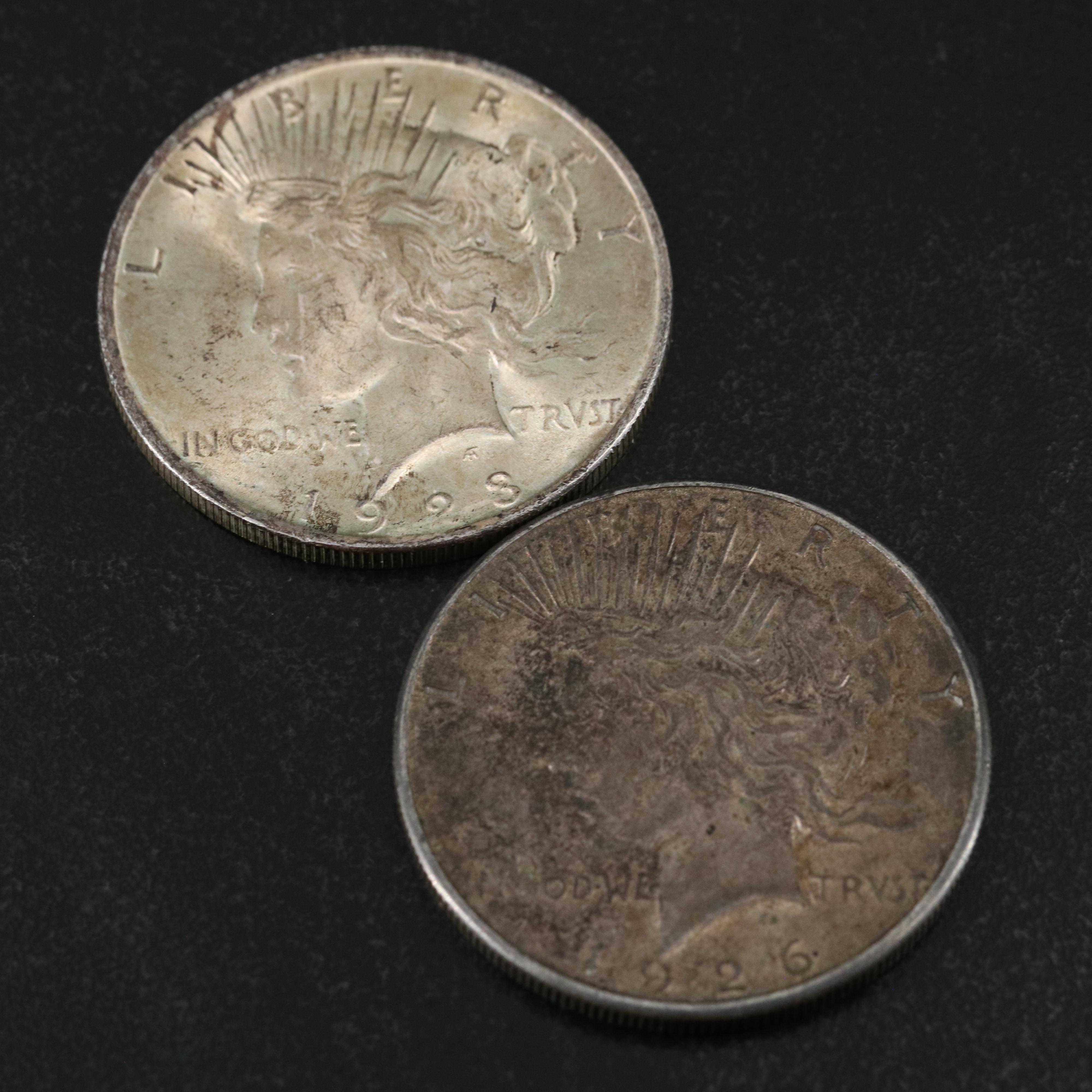 Six U.S. Morgan and Peace Dollars