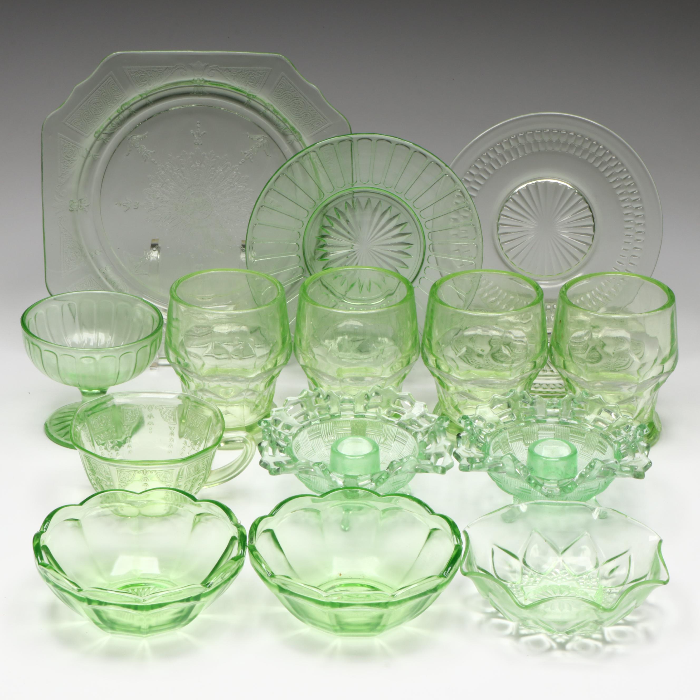 Anchor Hocking "Roulette Green" and "Princess Green" with Other Tableware