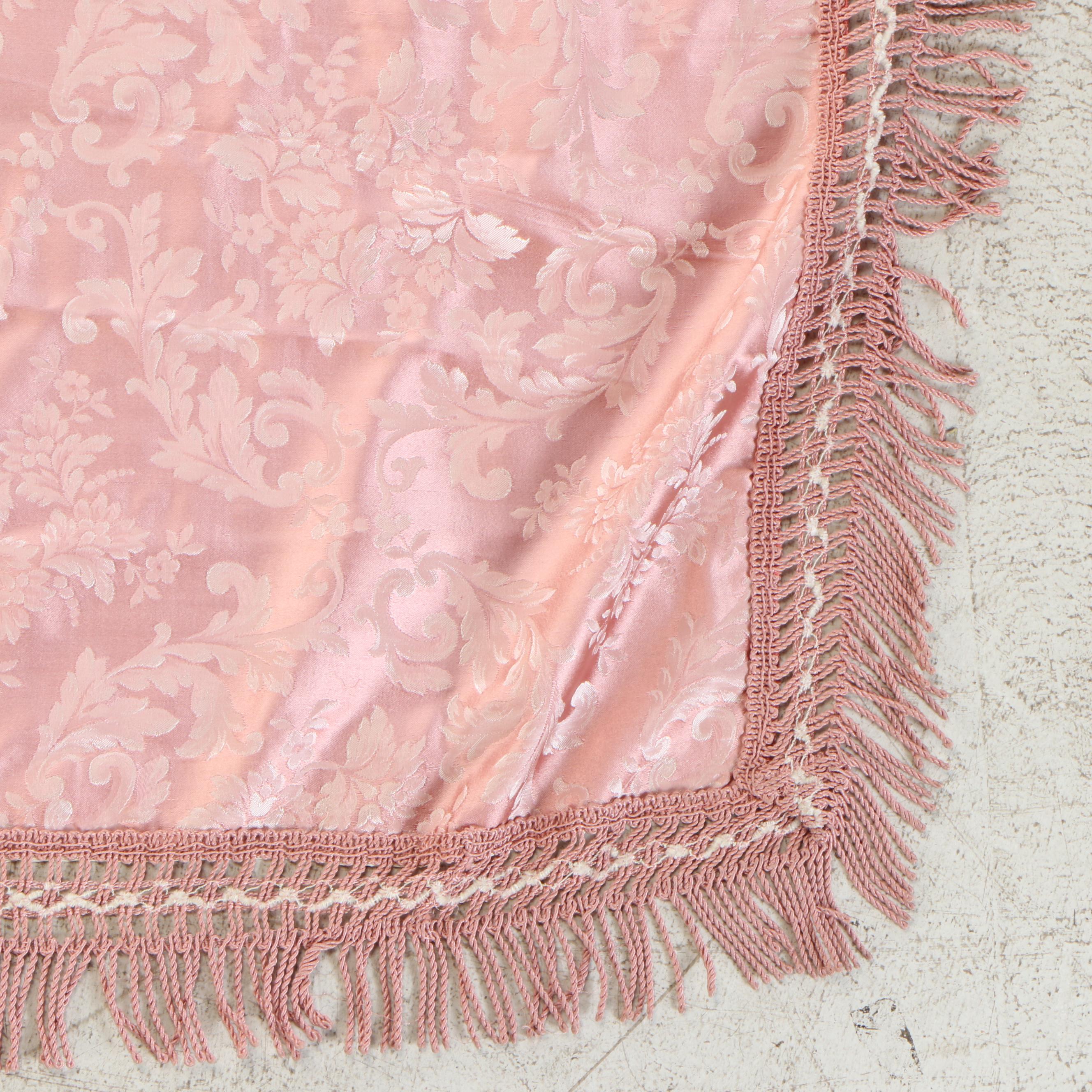 Pink Satin Damask Bedspread with Fancy Twist Cord Trim