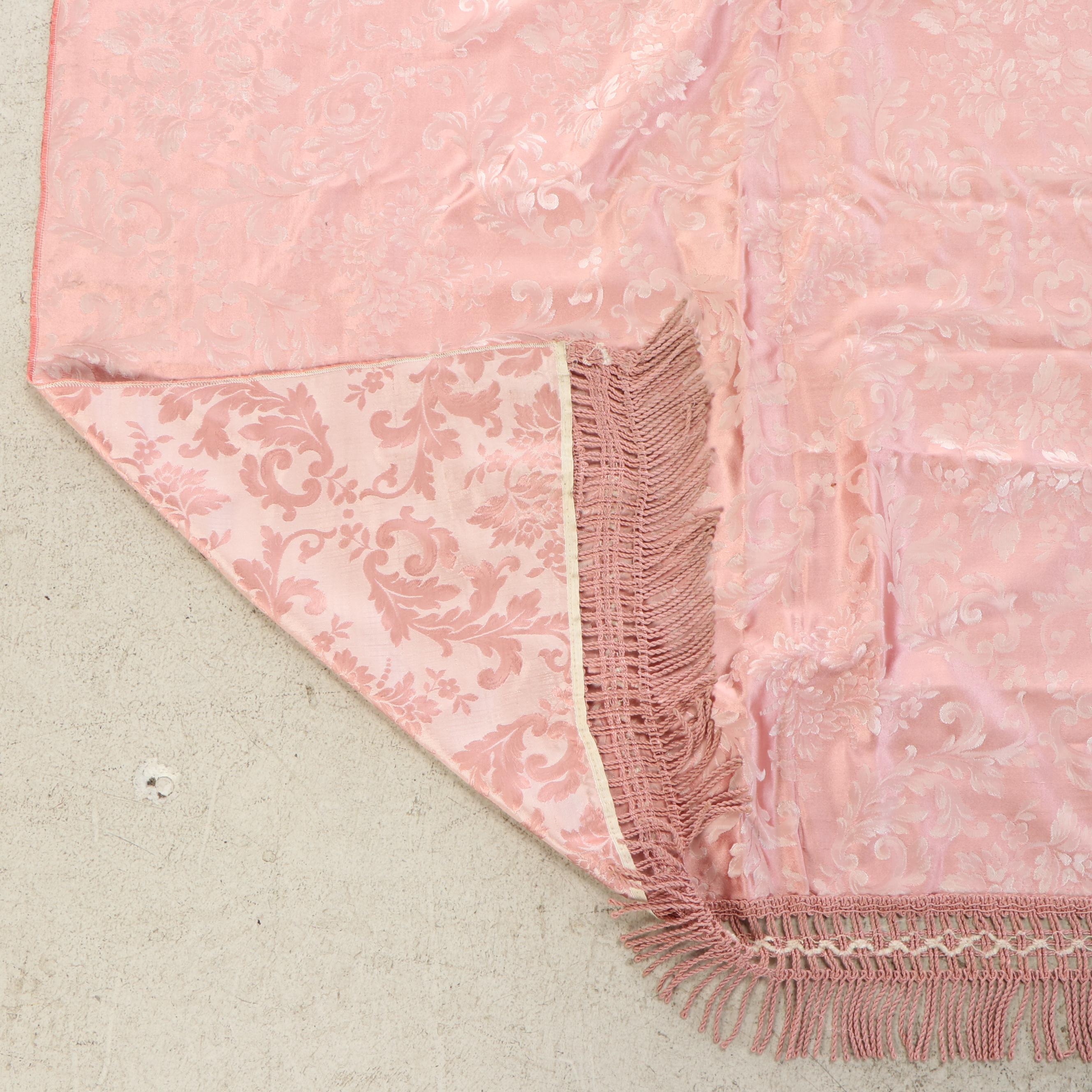Pink Satin Damask Bedspread with Fancy Twist Cord Trim