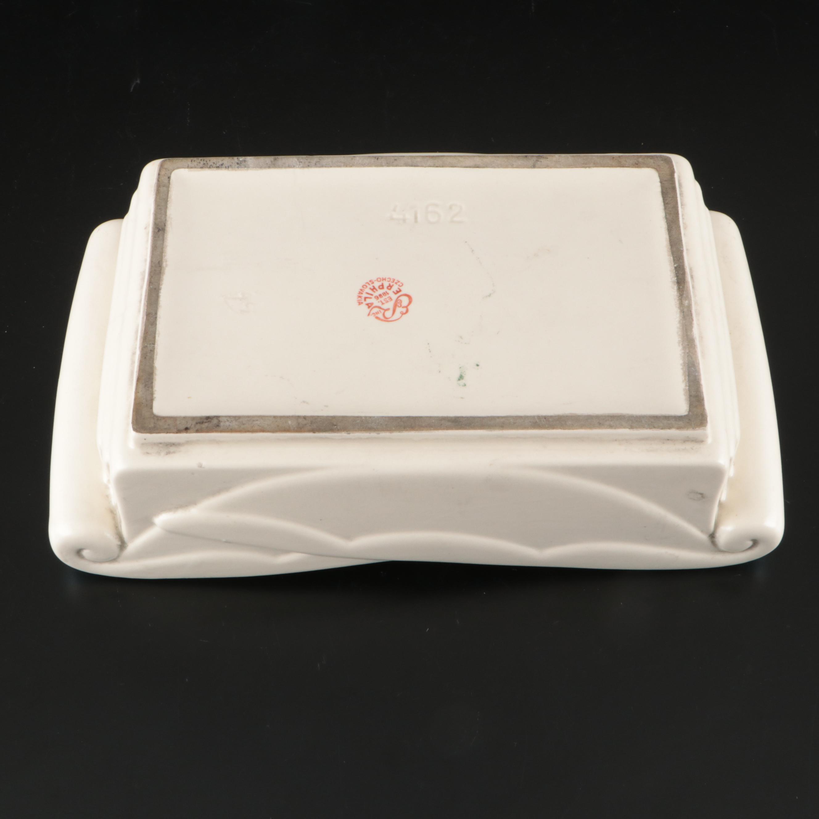 Erphila Porcelain Art Deco Style Candle Holders and Bowl Centerpiece Set