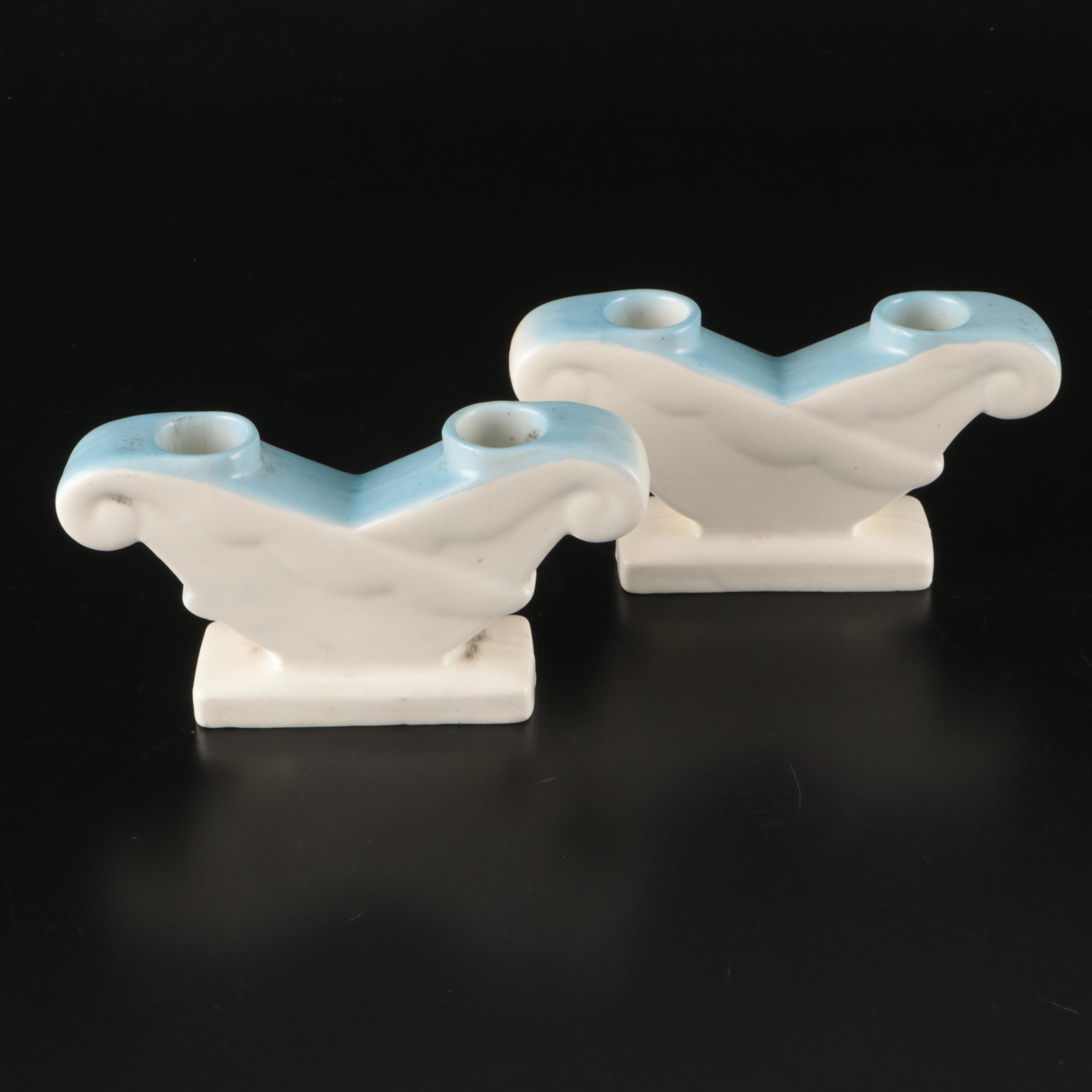 Erphila Porcelain Art Deco Style Candle Holders and Bowl Centerpiece Set