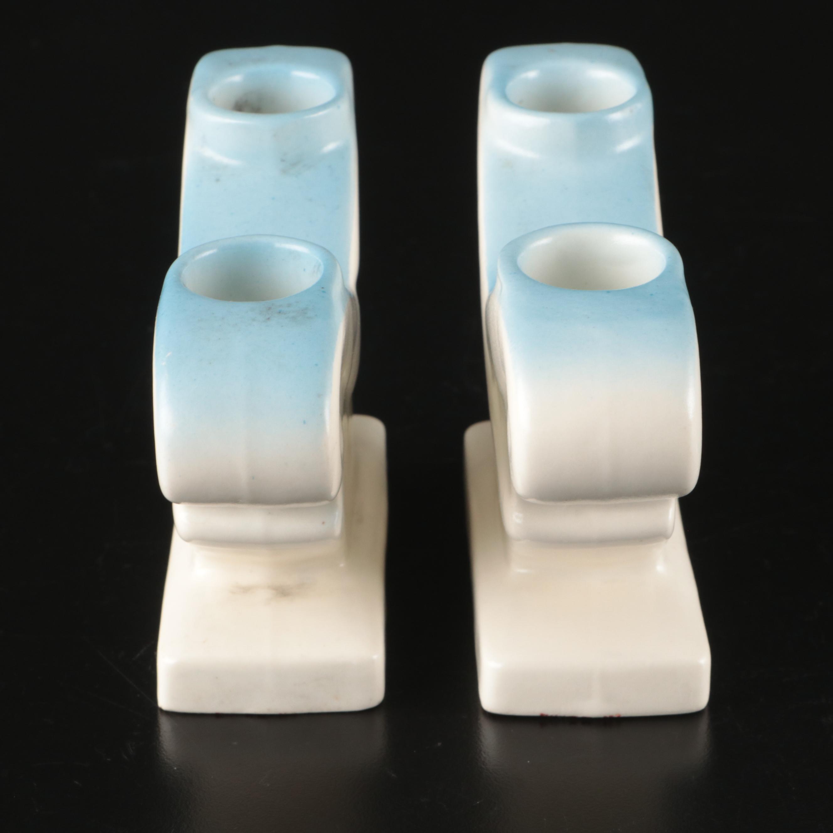 Erphila Porcelain Art Deco Style Candle Holders and Bowl Centerpiece Set