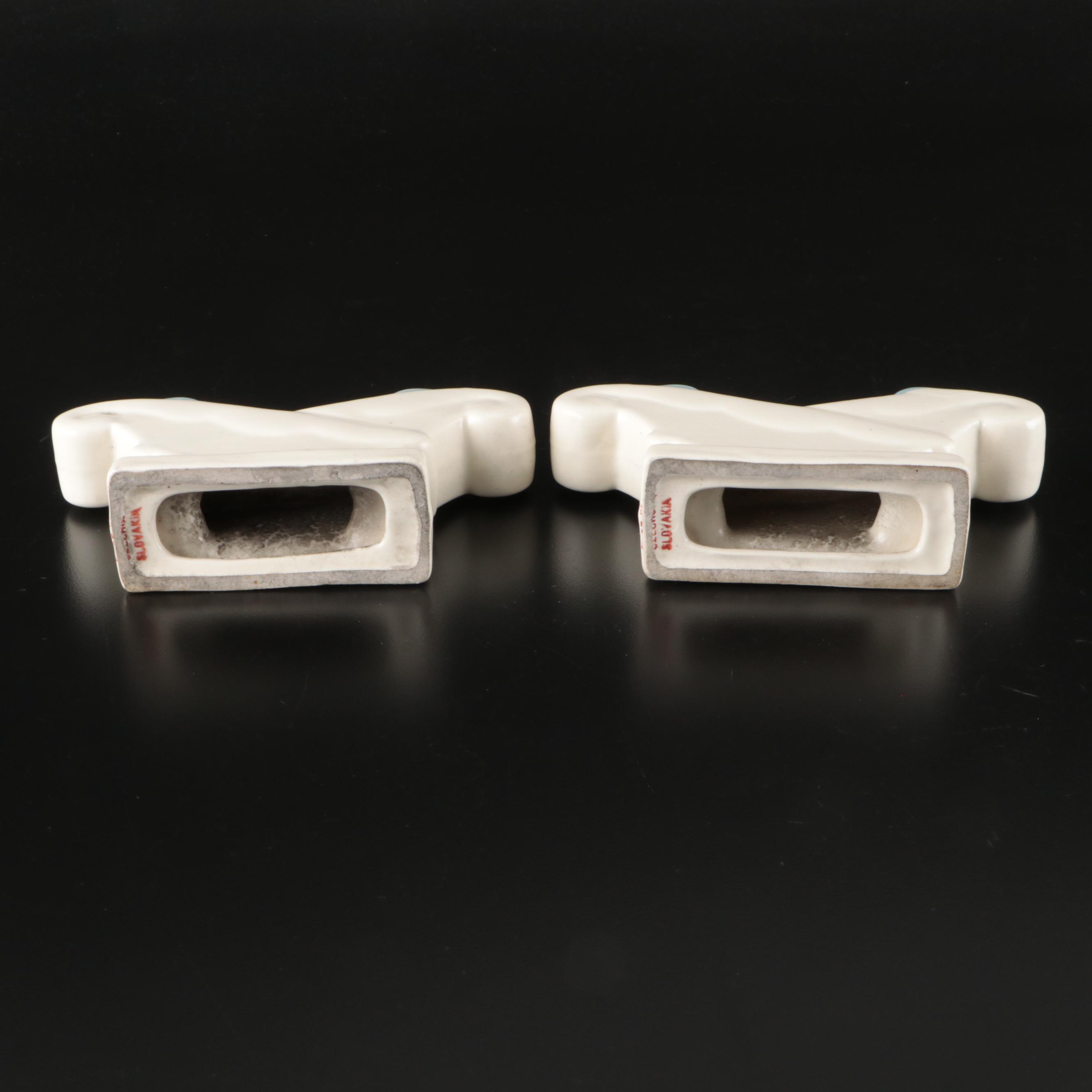 Erphila Porcelain Art Deco Style Candle Holders and Bowl Centerpiece Set