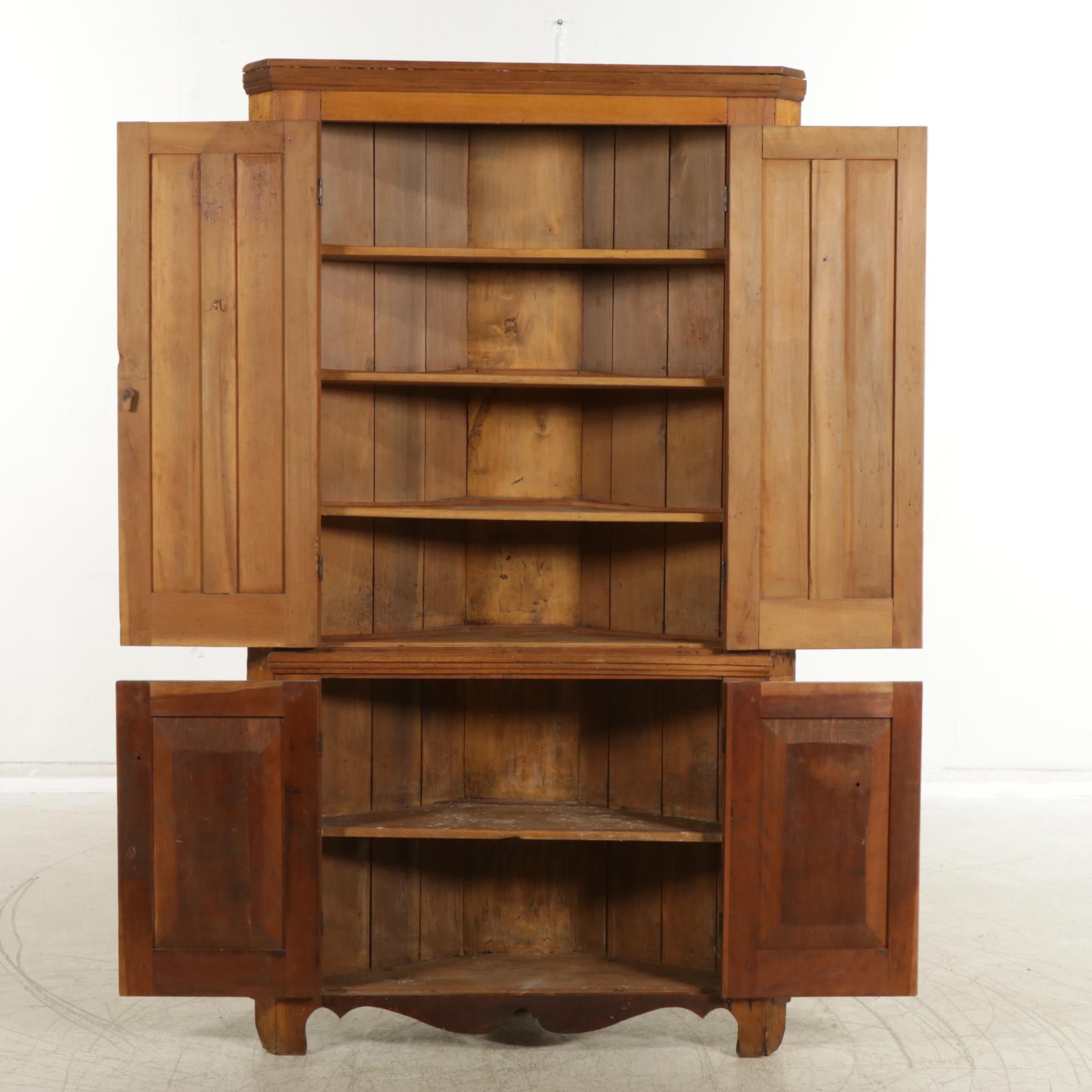 American Primitive Cherry Corner Cabinet, 19th Century