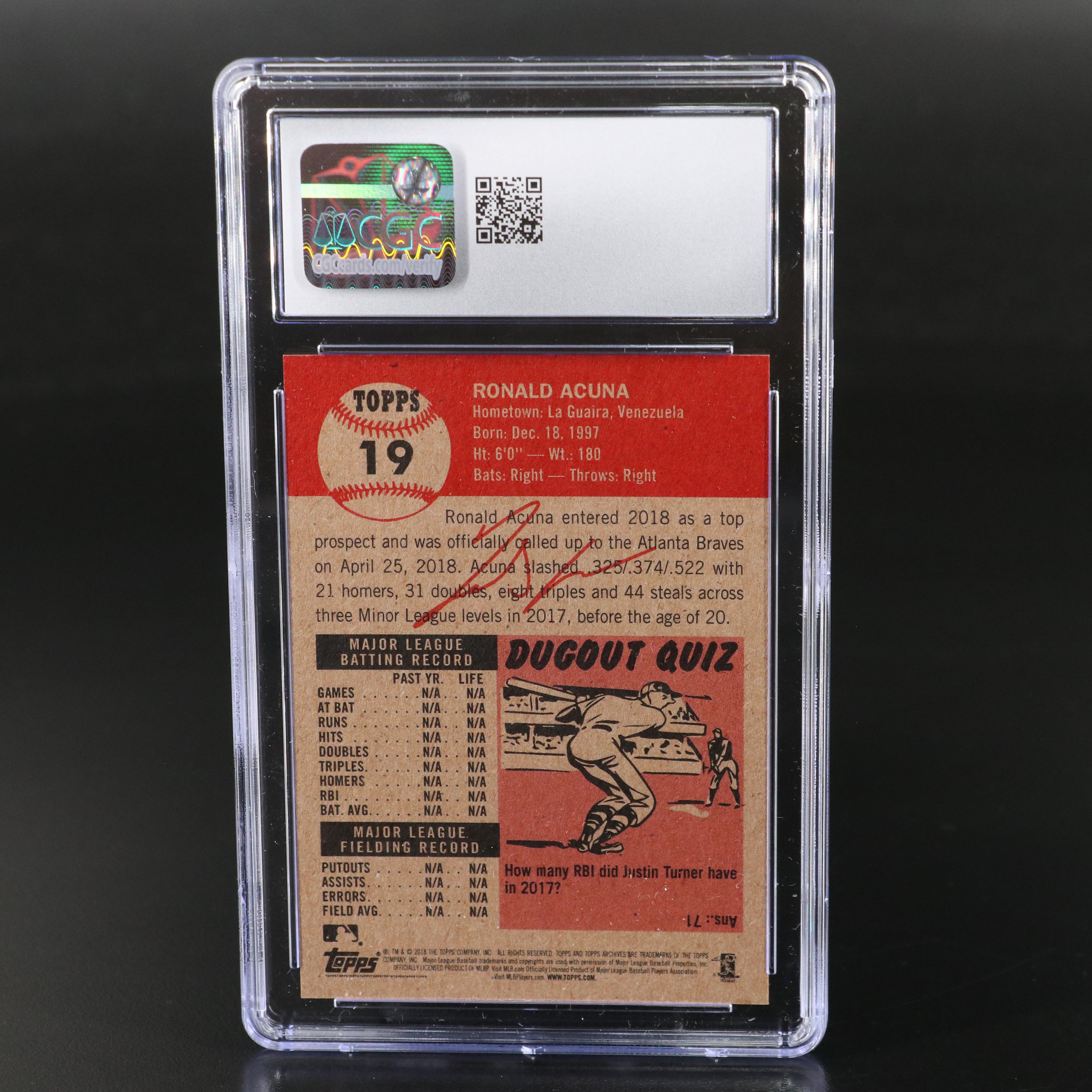 2018 Topps Living Set Ronald Acuna Jr. Rookie Baseball Card Graded CGC 10