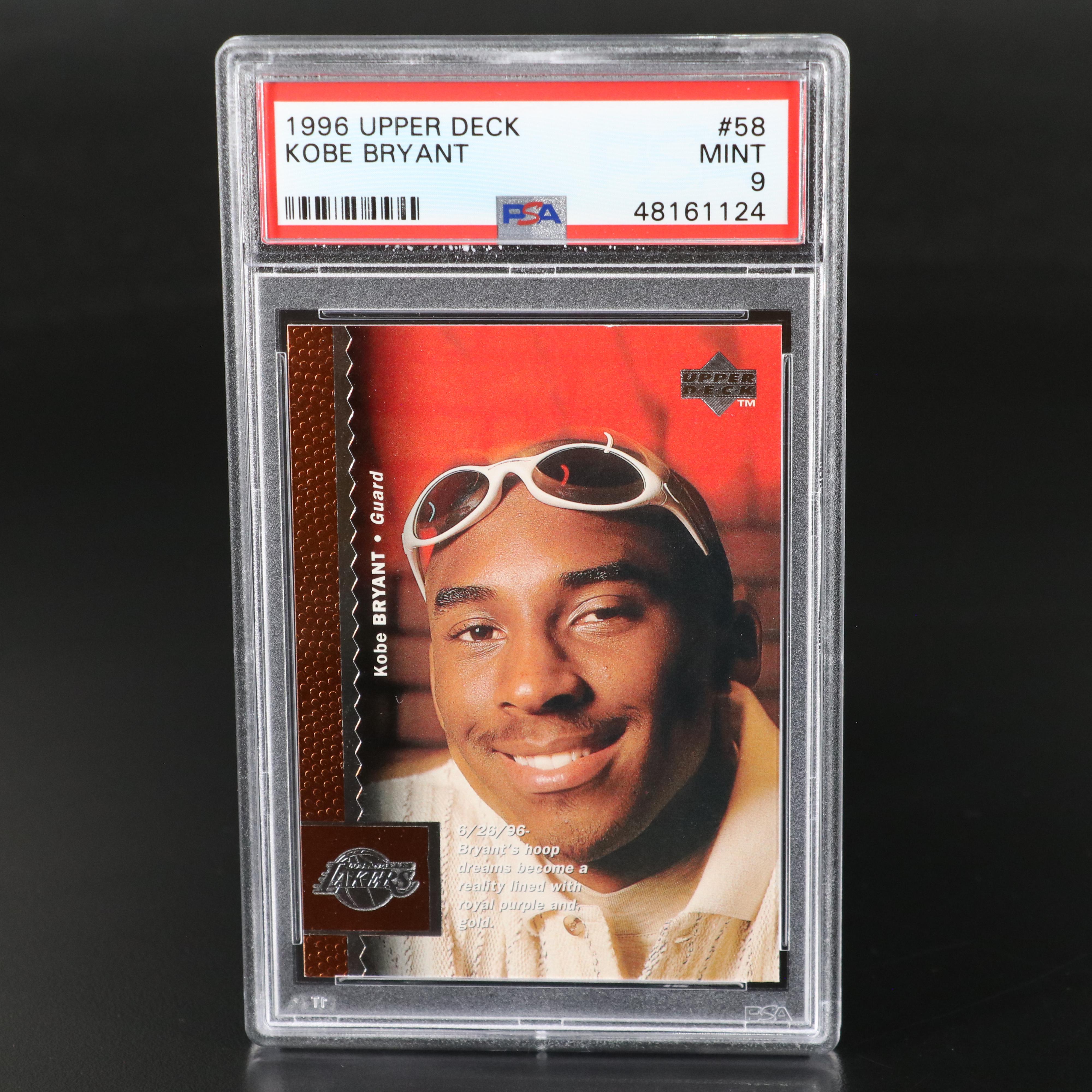 1996 Upper Deck Kobe Bryant Rookie Basketball Card Graded PSA 9