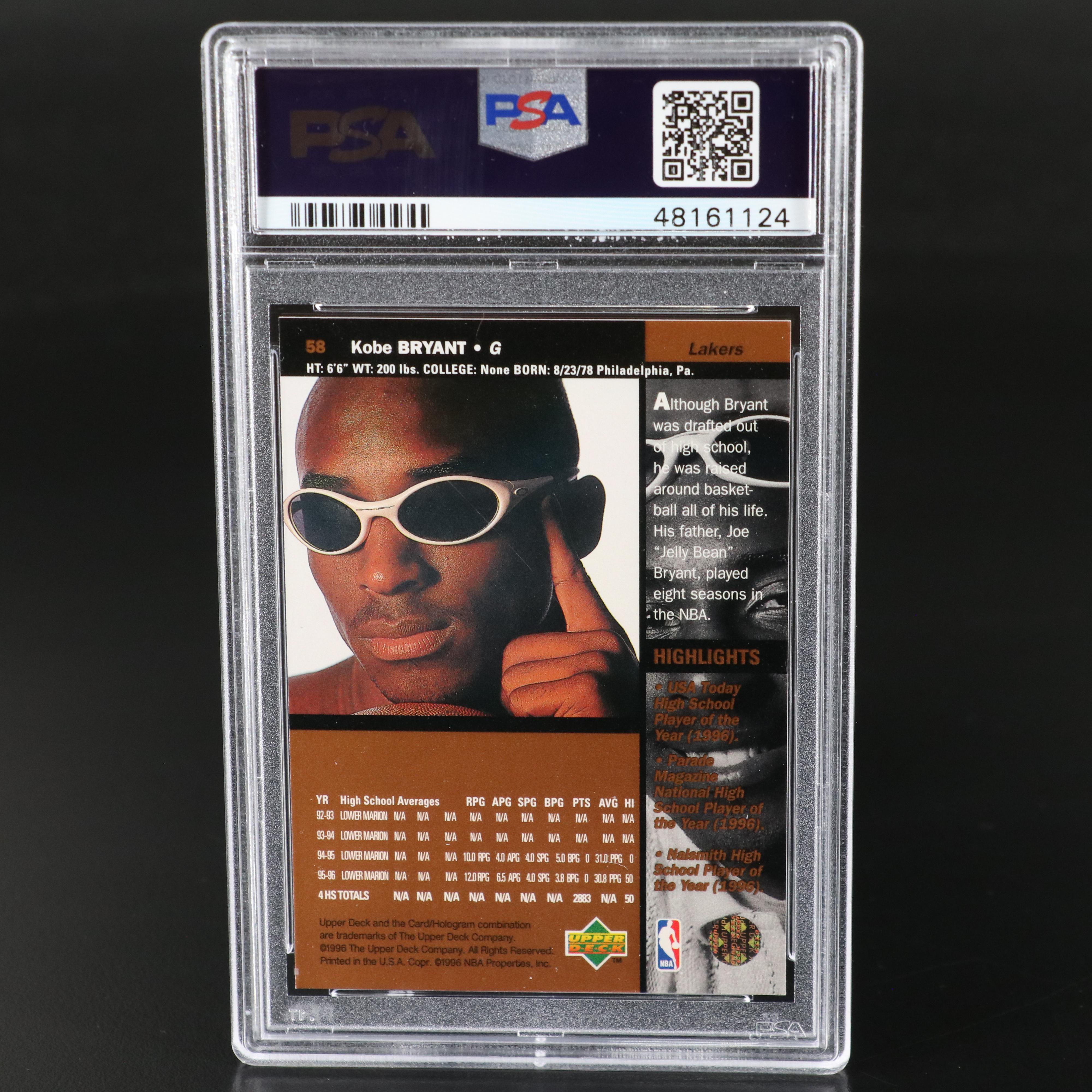 1996 Upper Deck Kobe Bryant Rookie Basketball Card Graded PSA 9