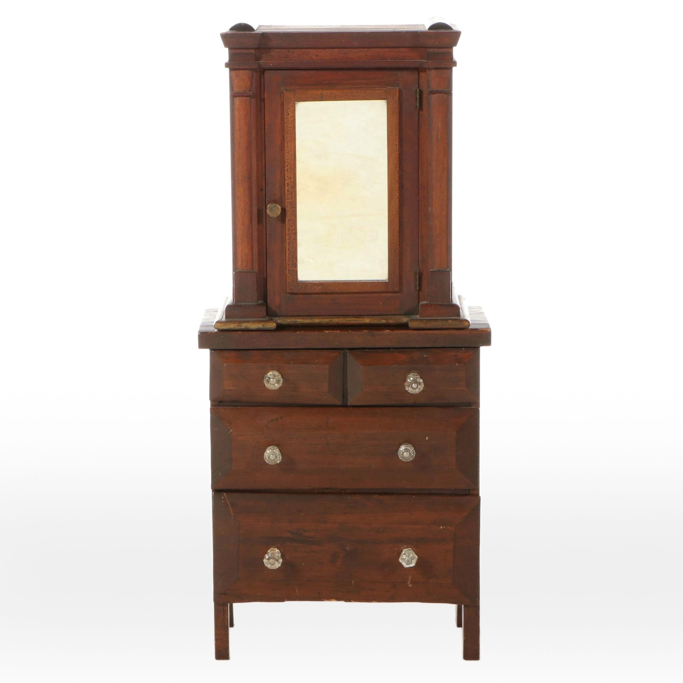 Child's Size American Empire Style Cabinet on Chest of Drawers