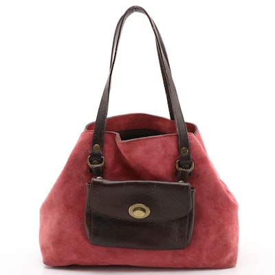 Miu Miu Blush Pink Suede Shoulder Bag with Brown Grained Leather Mini Pochette Miu Miu Blush Pink Suede Shoulder Bag with Brown Grained Leather Mini Pochette