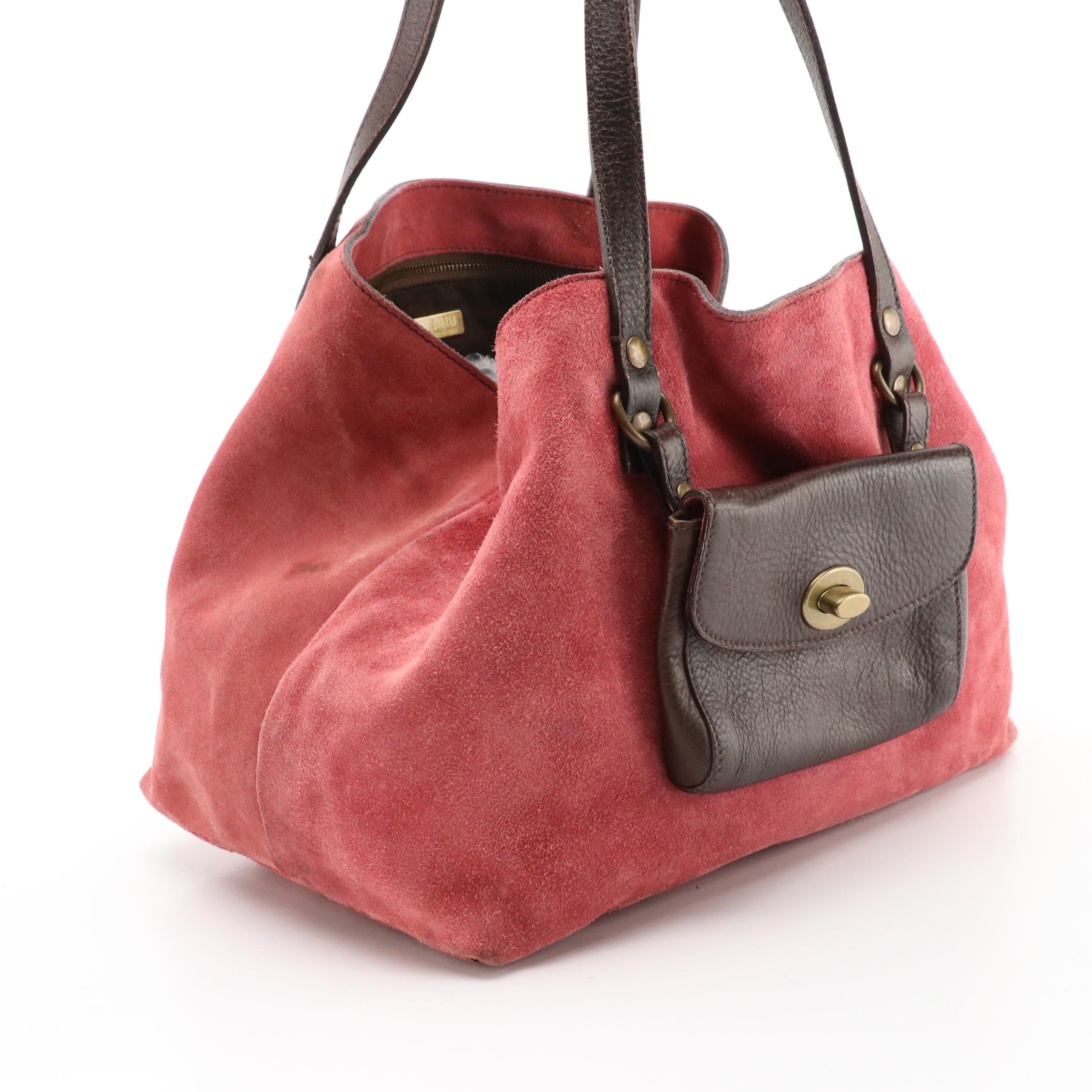 Miu Miu Blush Pink Suede Shoulder Bag with Brown Grained Leather Mini Pochette