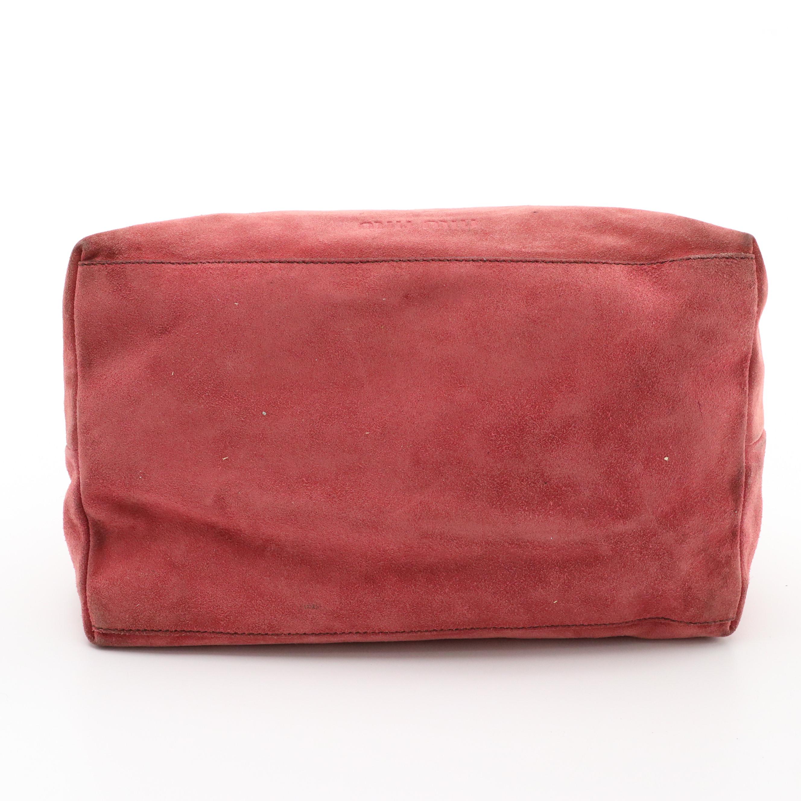 Miu Miu Blush Pink Suede Shoulder Bag with Brown Grained Leather Mini Pochette