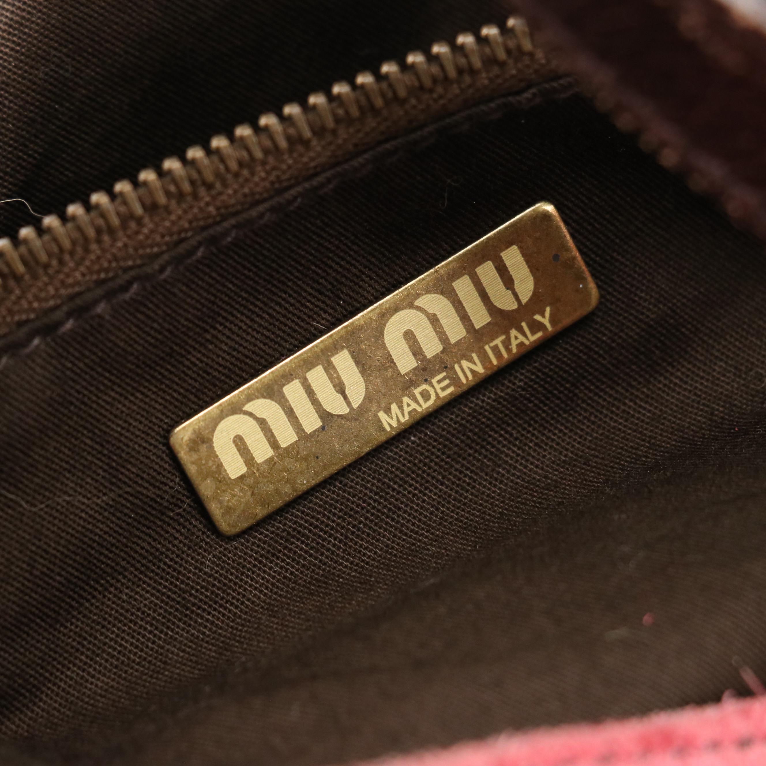 Miu Miu Blush Pink Suede Shoulder Bag with Brown Grained Leather Mini Pochette