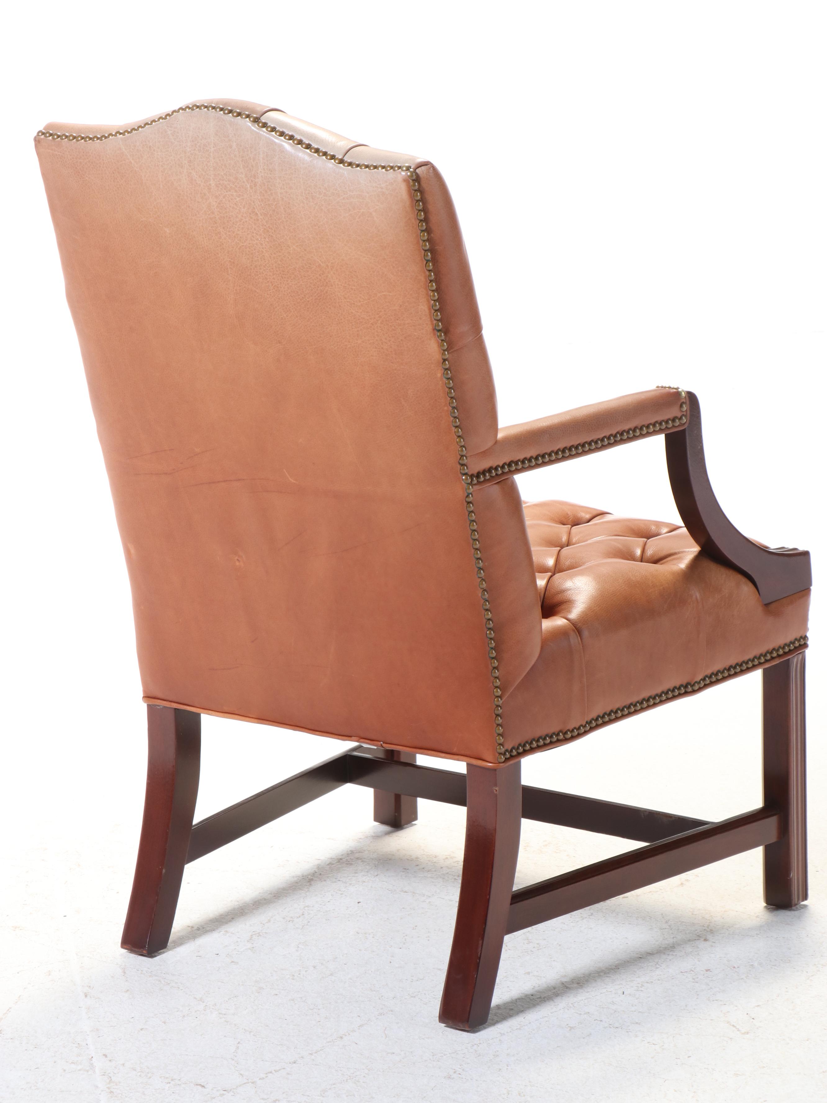 Hancock & Moore Chippendale Style Mahogany and Button-Down Leather Armchair