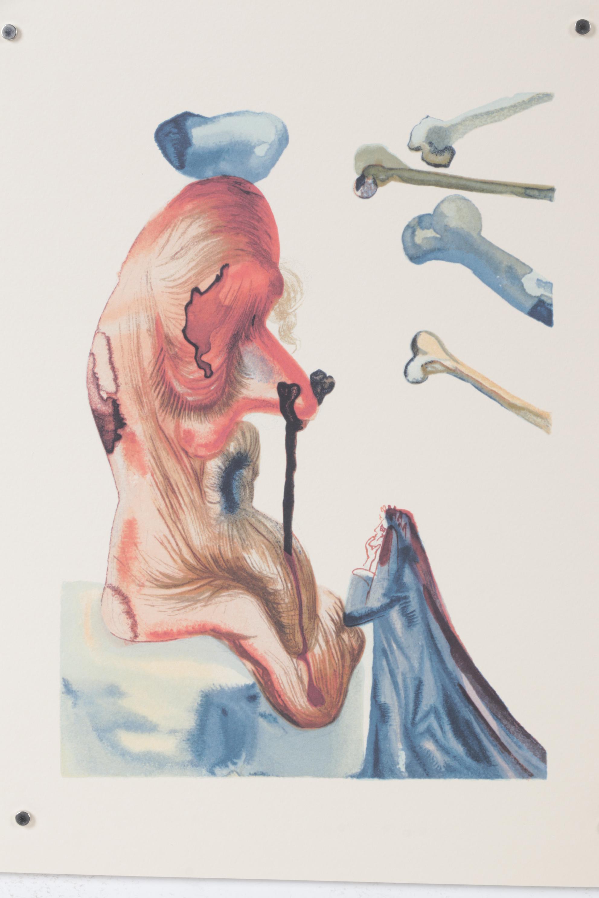 Giclée after Salvador Dalí "Divine Comedy Inferno" Woodblock Print with Text