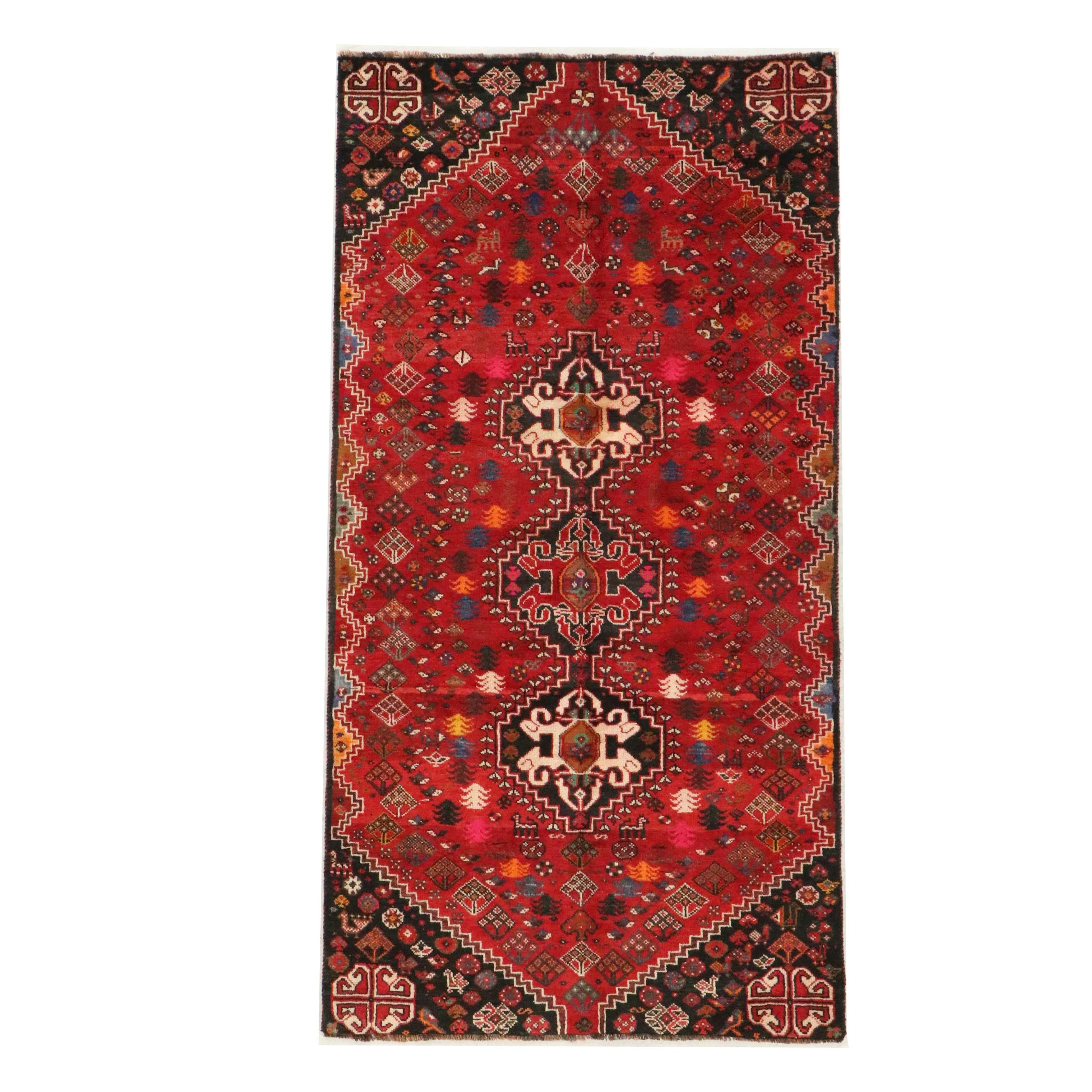 4'1 x 8' Hand-Knotted Persian Qashqai Area Rug