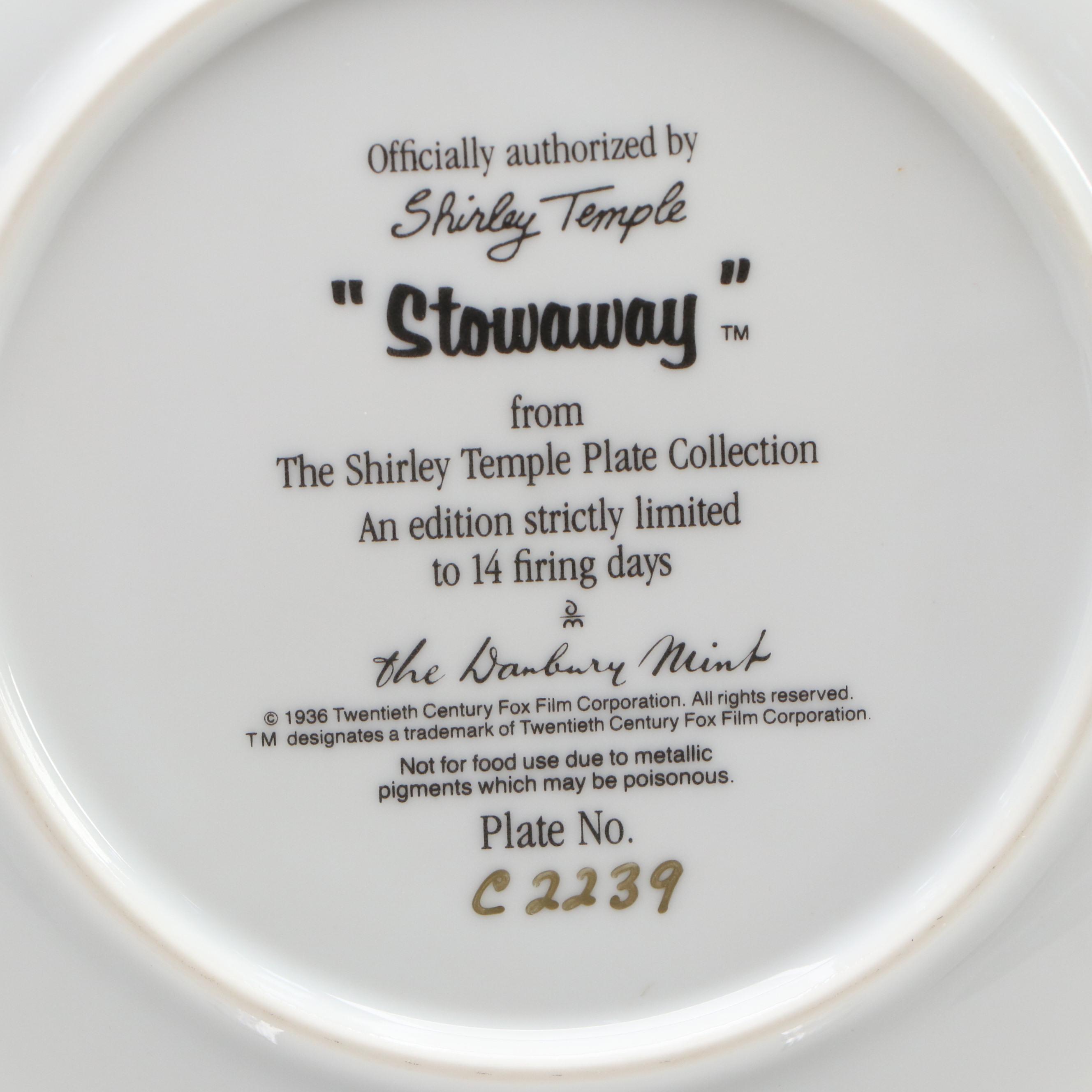 The Danbury Mint Shirley Temple "Stowaway" Porcelain Collector Plate