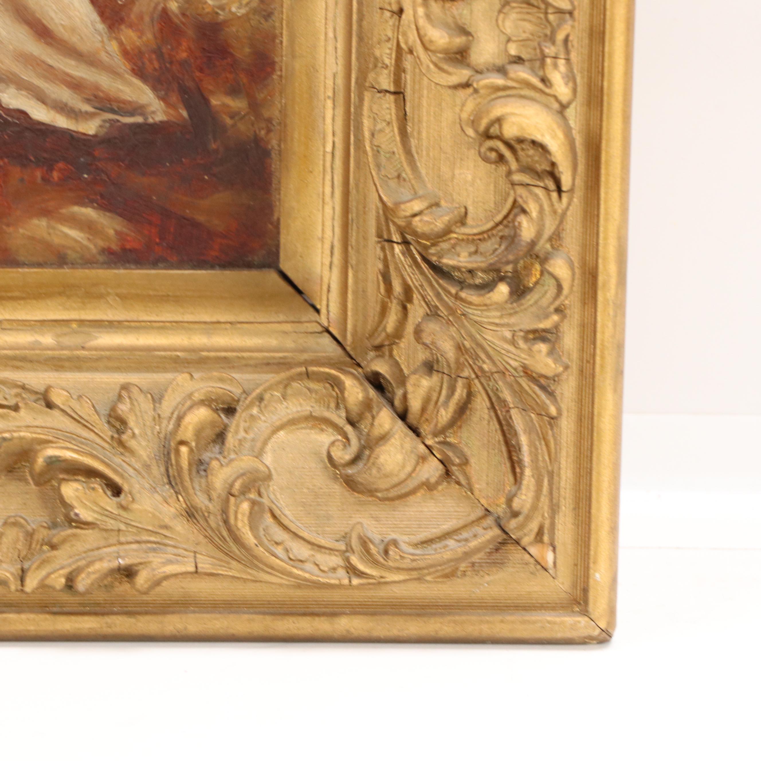 Oil Painting of Standing Woman in Gown, Early 20th Century