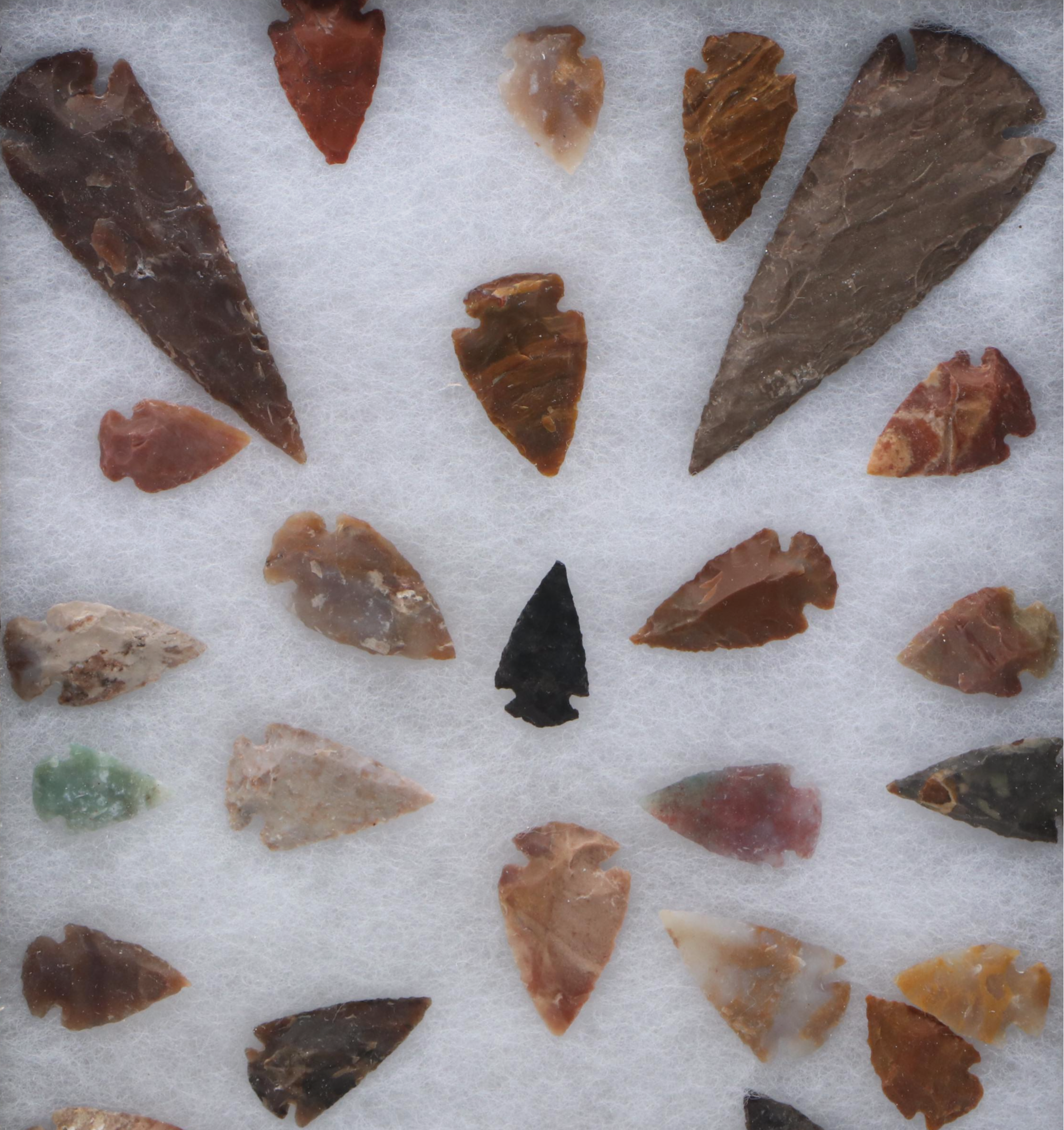 Hopewell Flint, Chert, and Crystalline Arrowheads, Middle Woodland Period