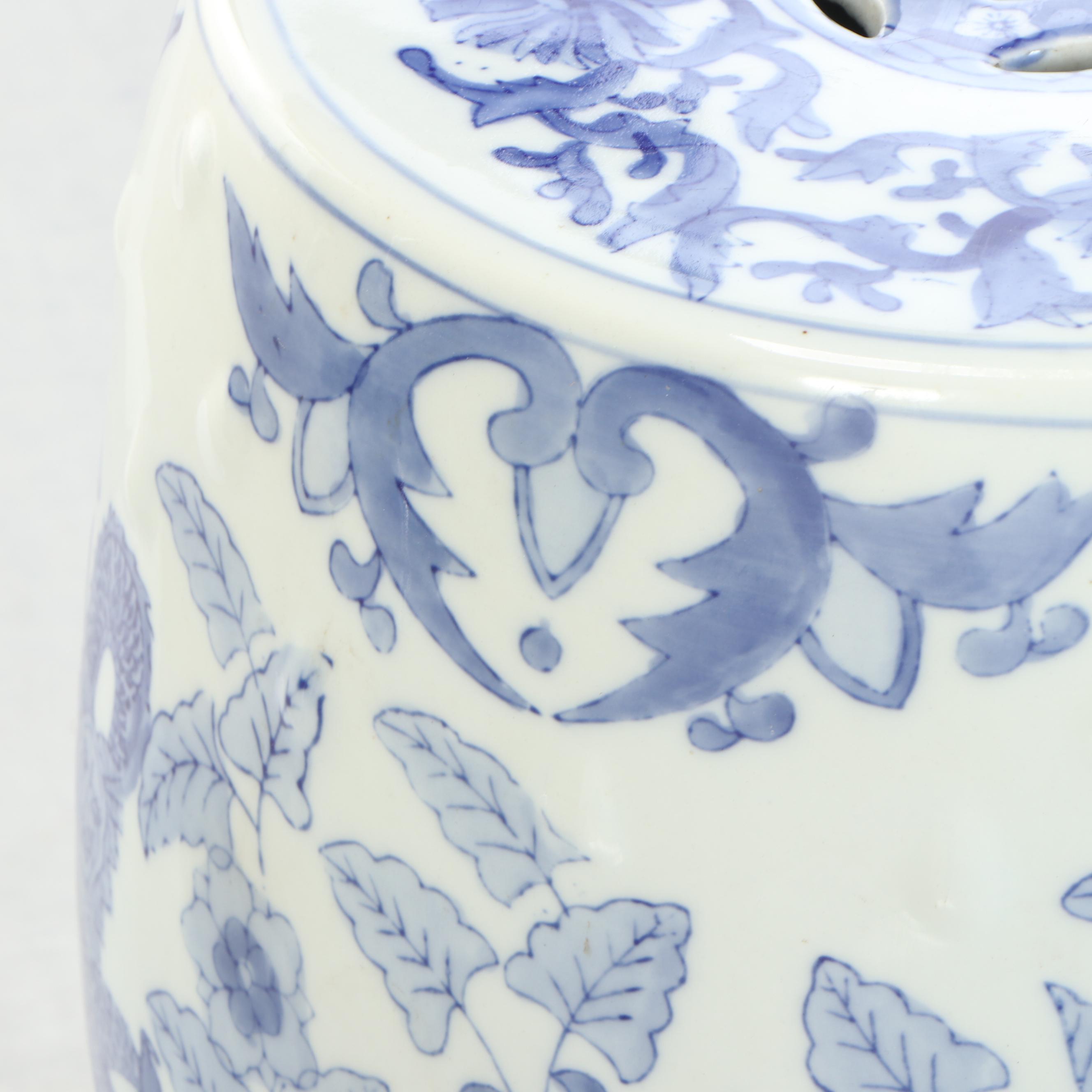 Blue and White Chinoiserie Pierced Ceramic Garden Stool