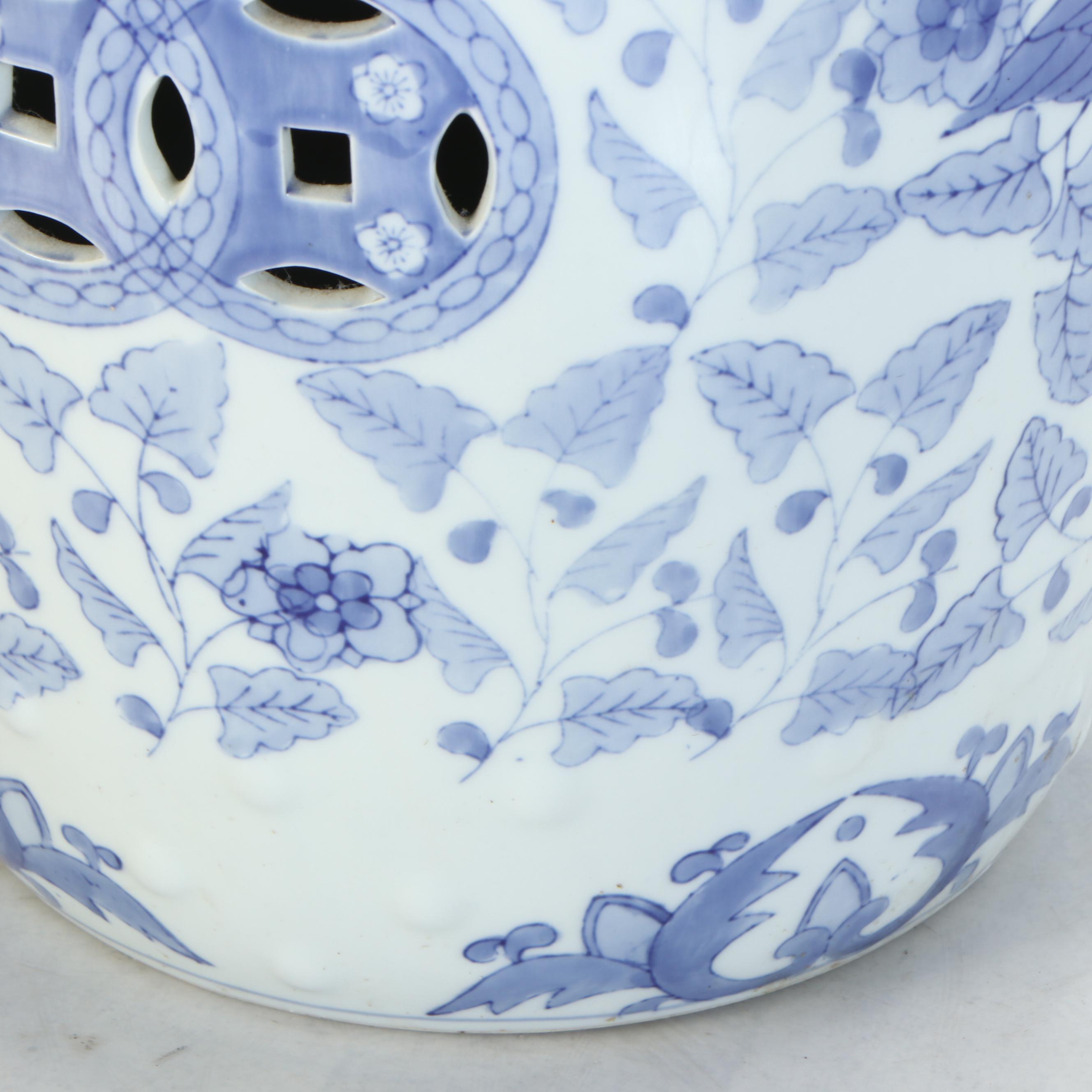 Blue and White Chinoiserie Pierced Ceramic Garden Stool