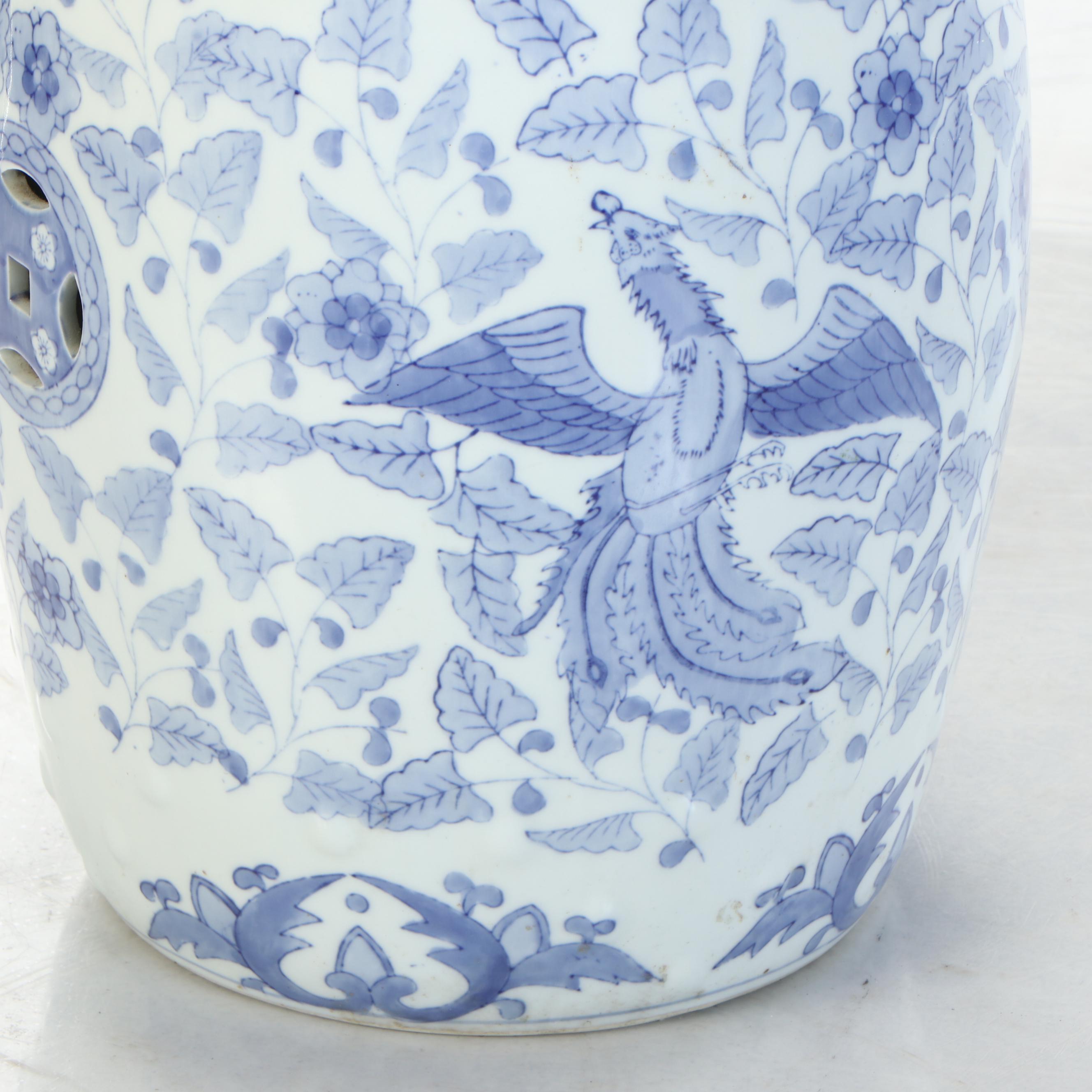 Blue and White Chinoiserie Pierced Ceramic Garden Stool