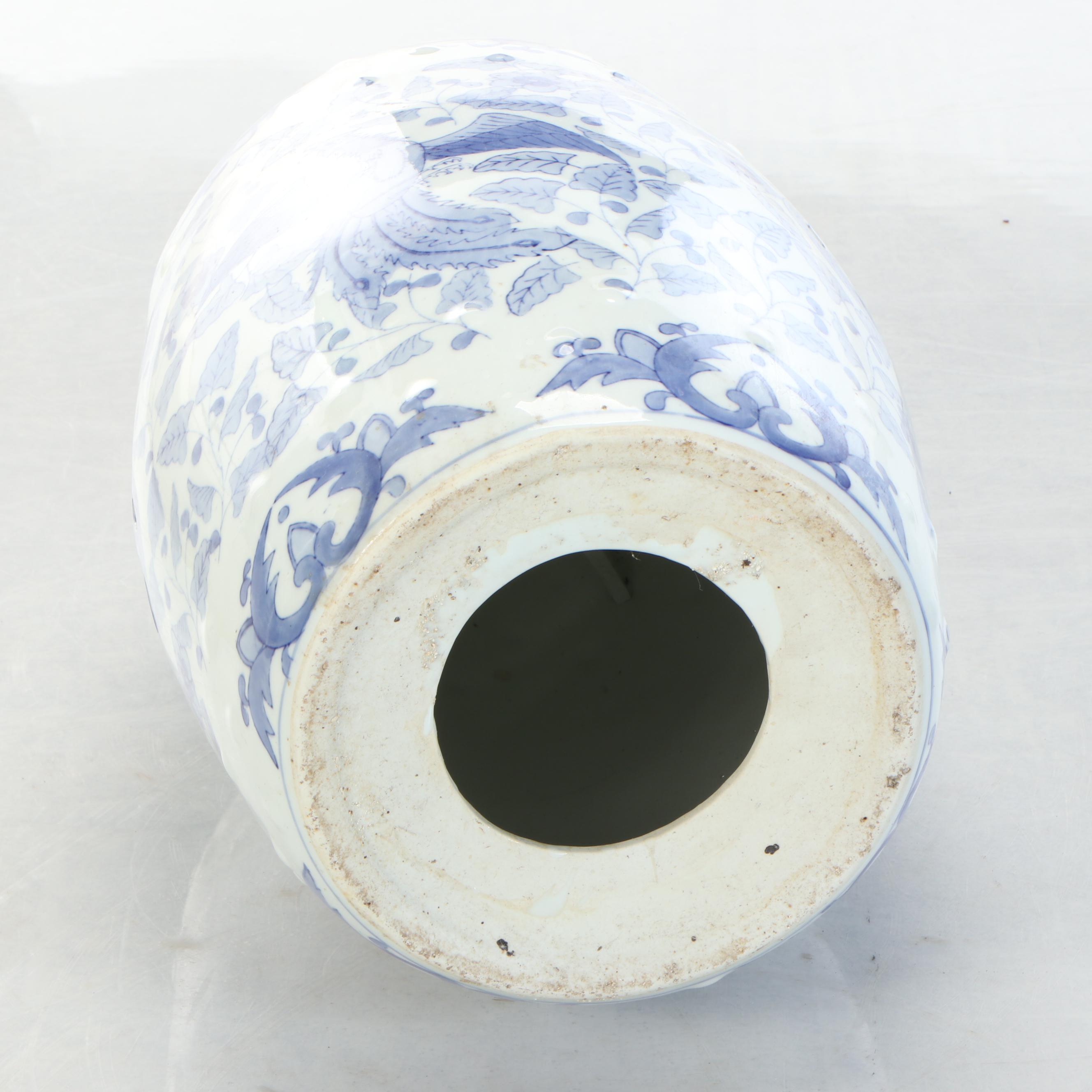 Blue and White Chinoiserie Pierced Ceramic Garden Stool