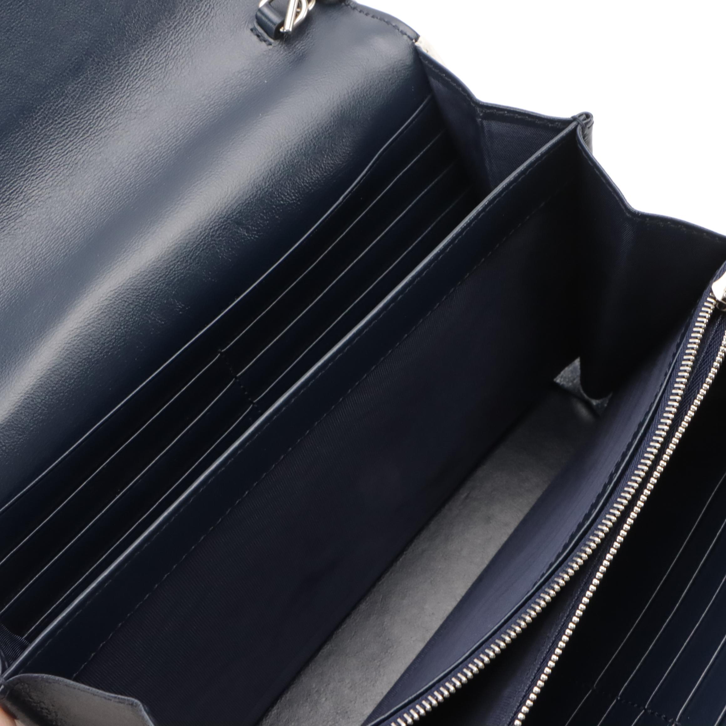 Gucci Mini GG Marmont Chain Wallet in Blue Diagonal Quilted Leather