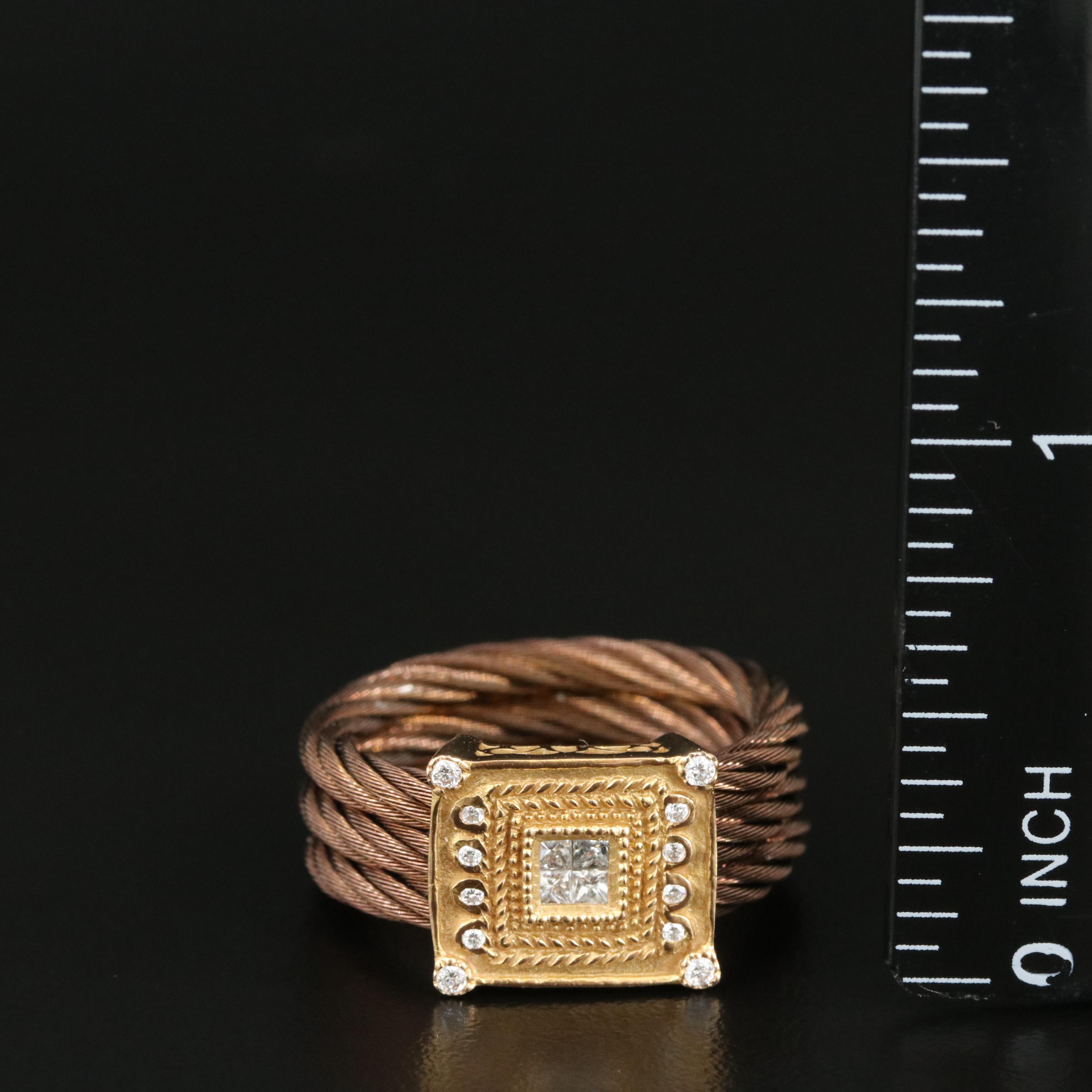 Charriol Celtic Noir Nautica 18K, Chocolate Steel and Diamond Cable Ring