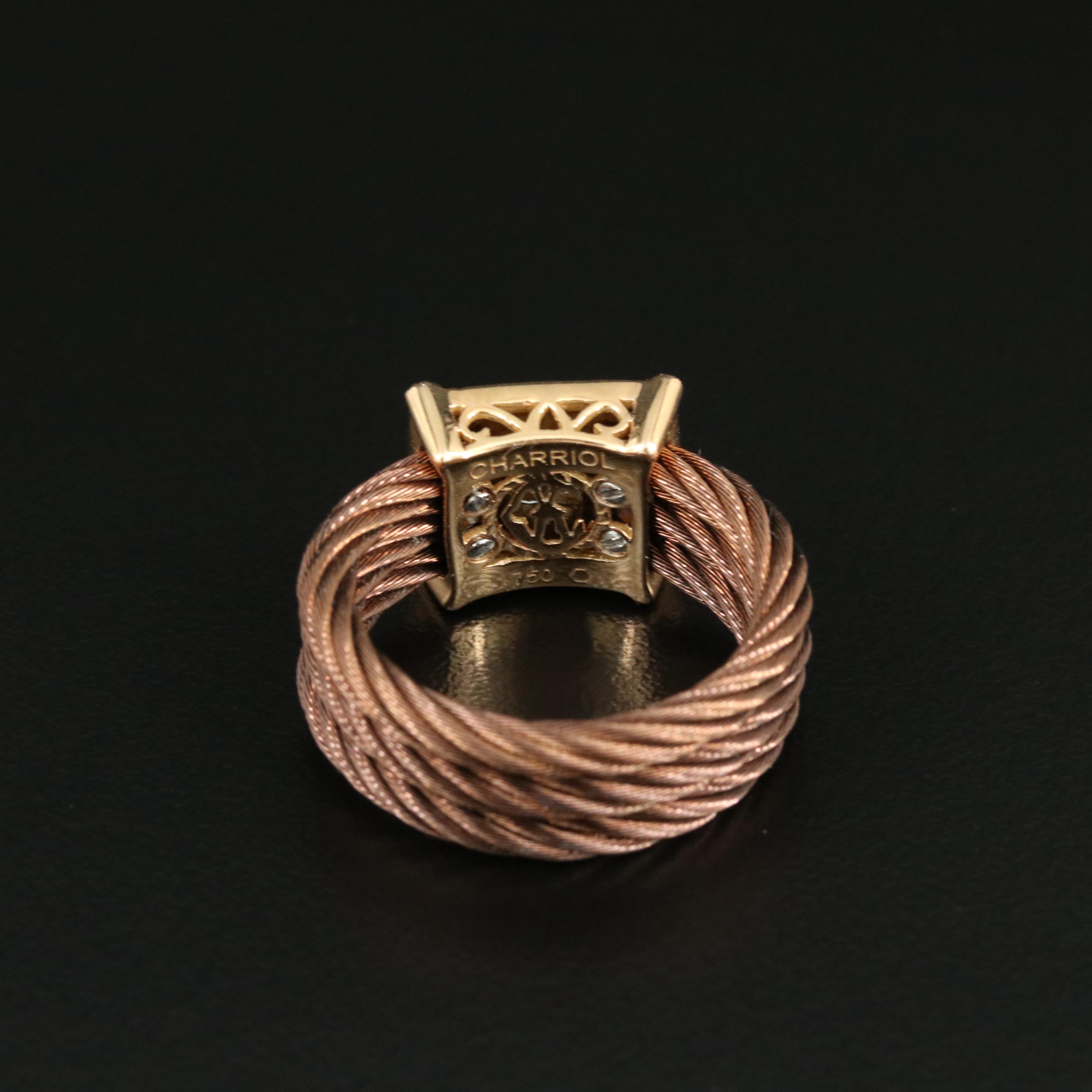 Charriol Celtic Noir Nautica 18K, Chocolate Steel and Diamond Cable Ring