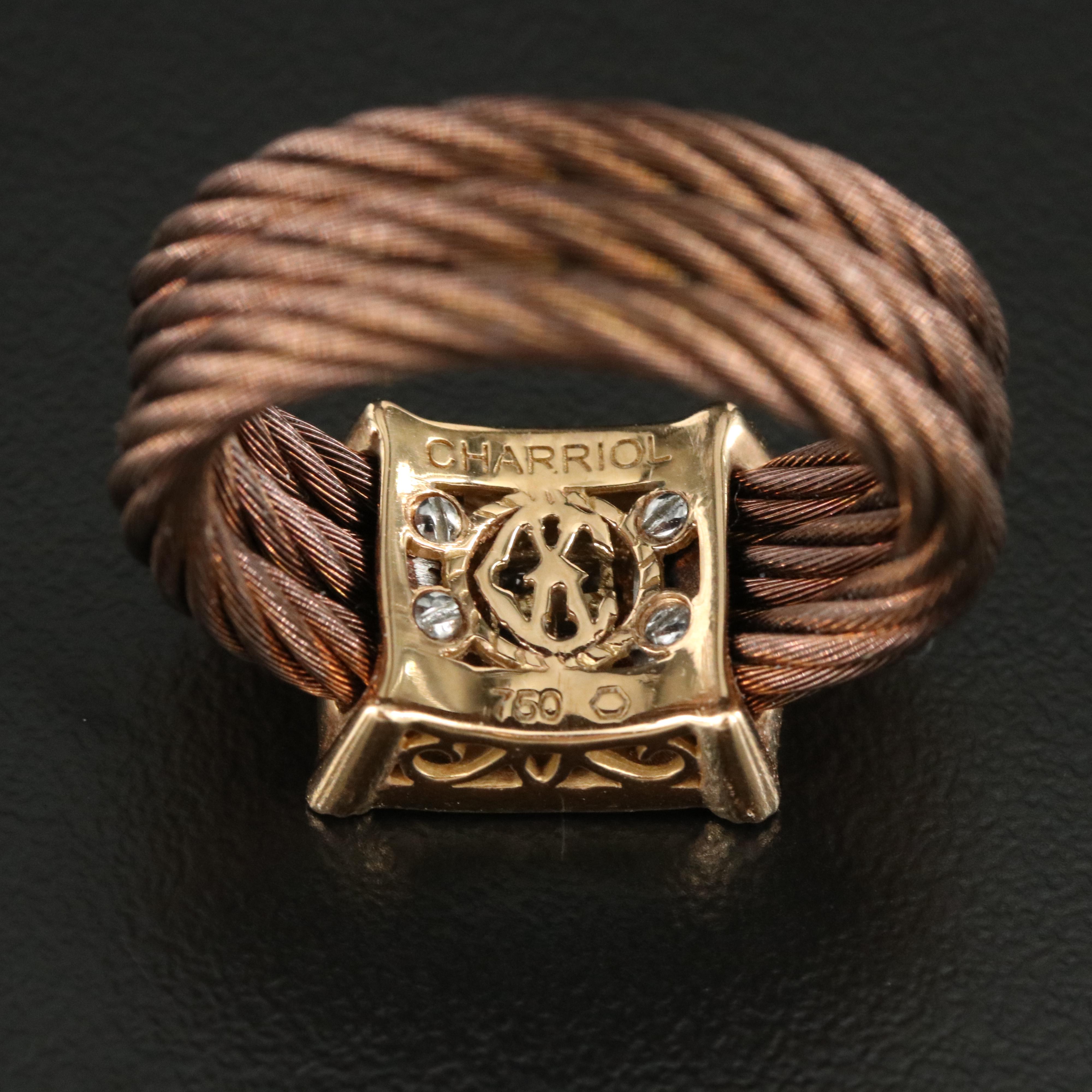 Charriol Celtic Noir Nautica 18K, Chocolate Steel and Diamond Cable Ring