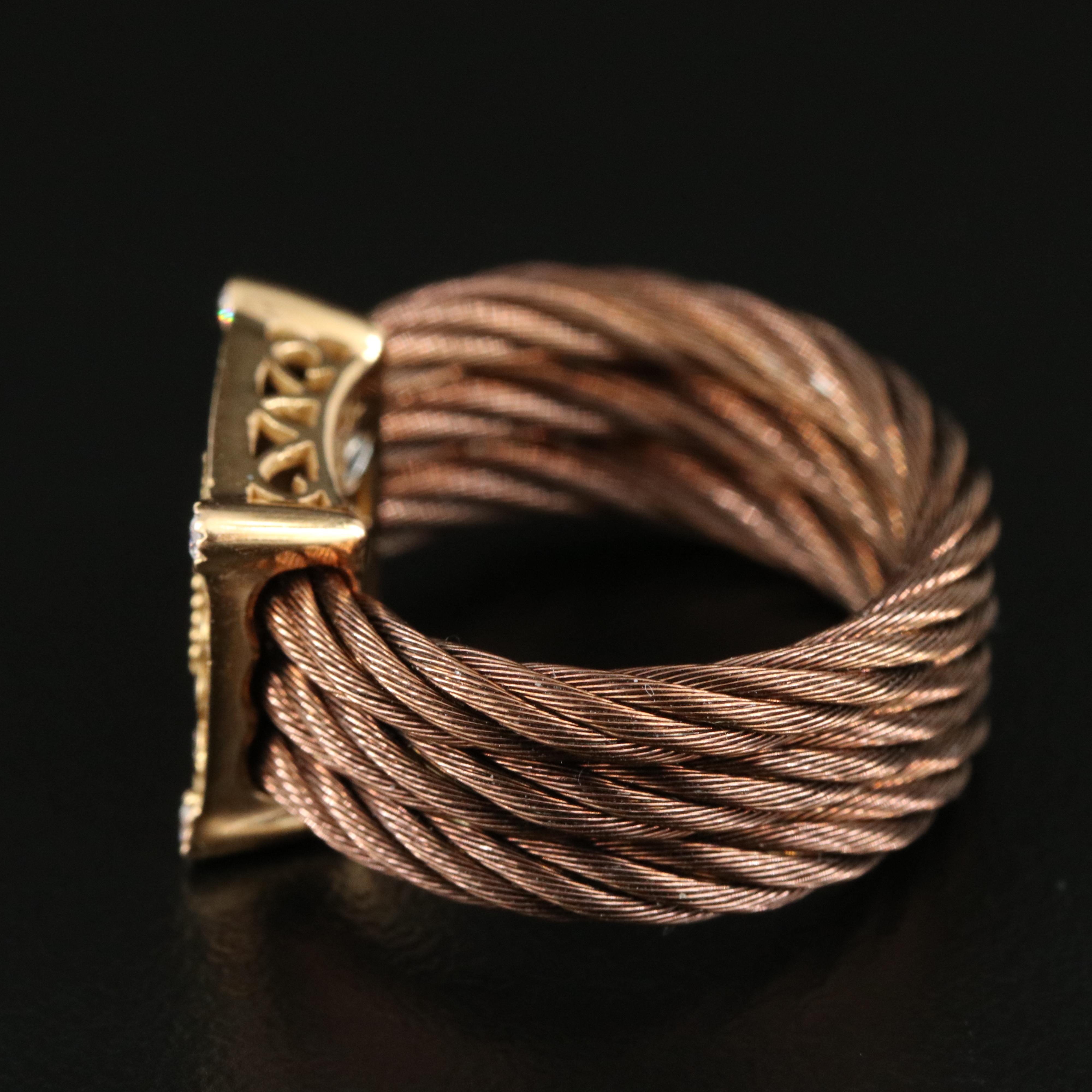 Charriol Celtic Noir Nautica 18K, Chocolate Steel and Diamond Cable Ring