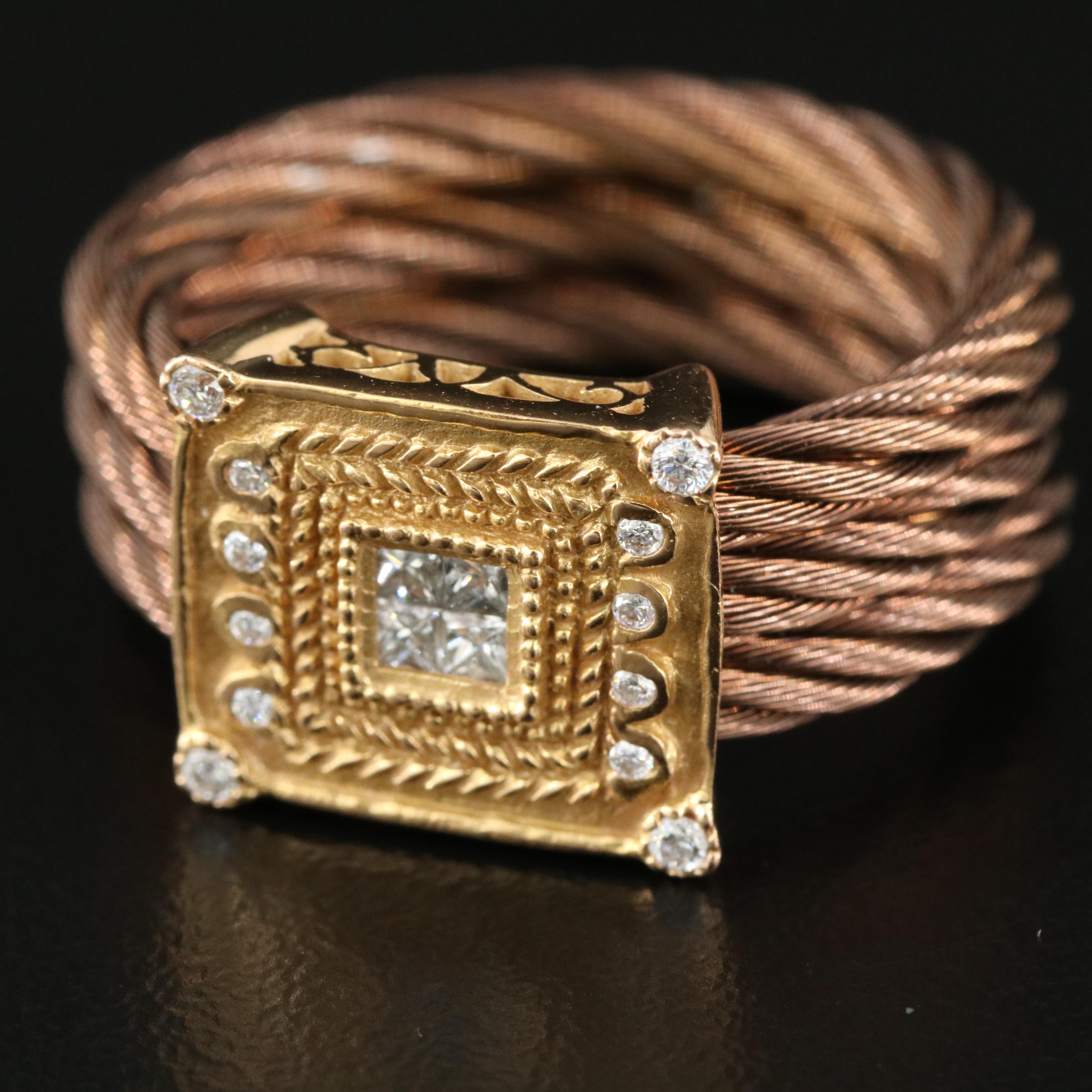 Charriol Celtic Noir Nautica 18K, Chocolate Steel and Diamond Cable Ring