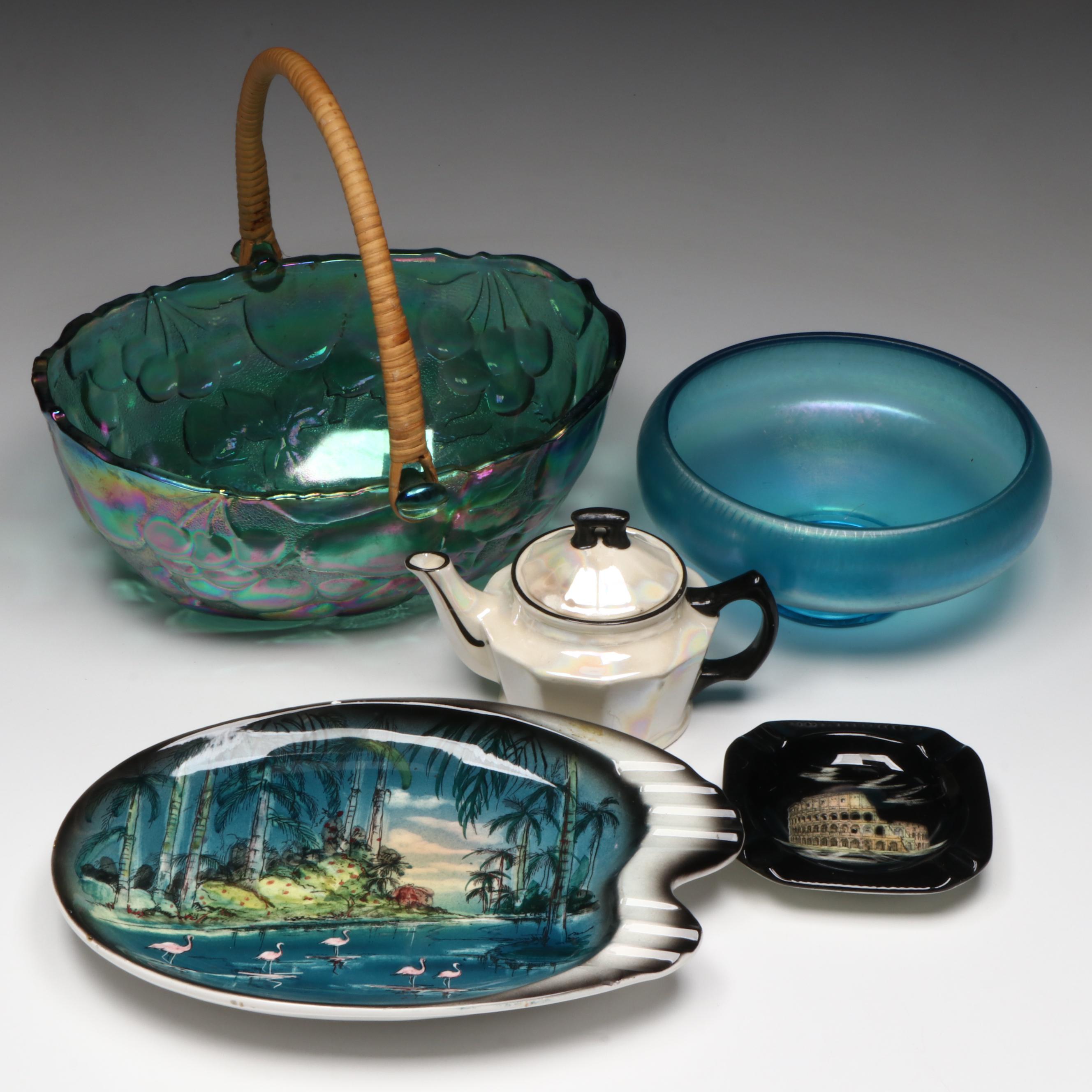 Czechoslovakian Art Deco Lusterware Teapot with Other Ceramic and Glass Decor