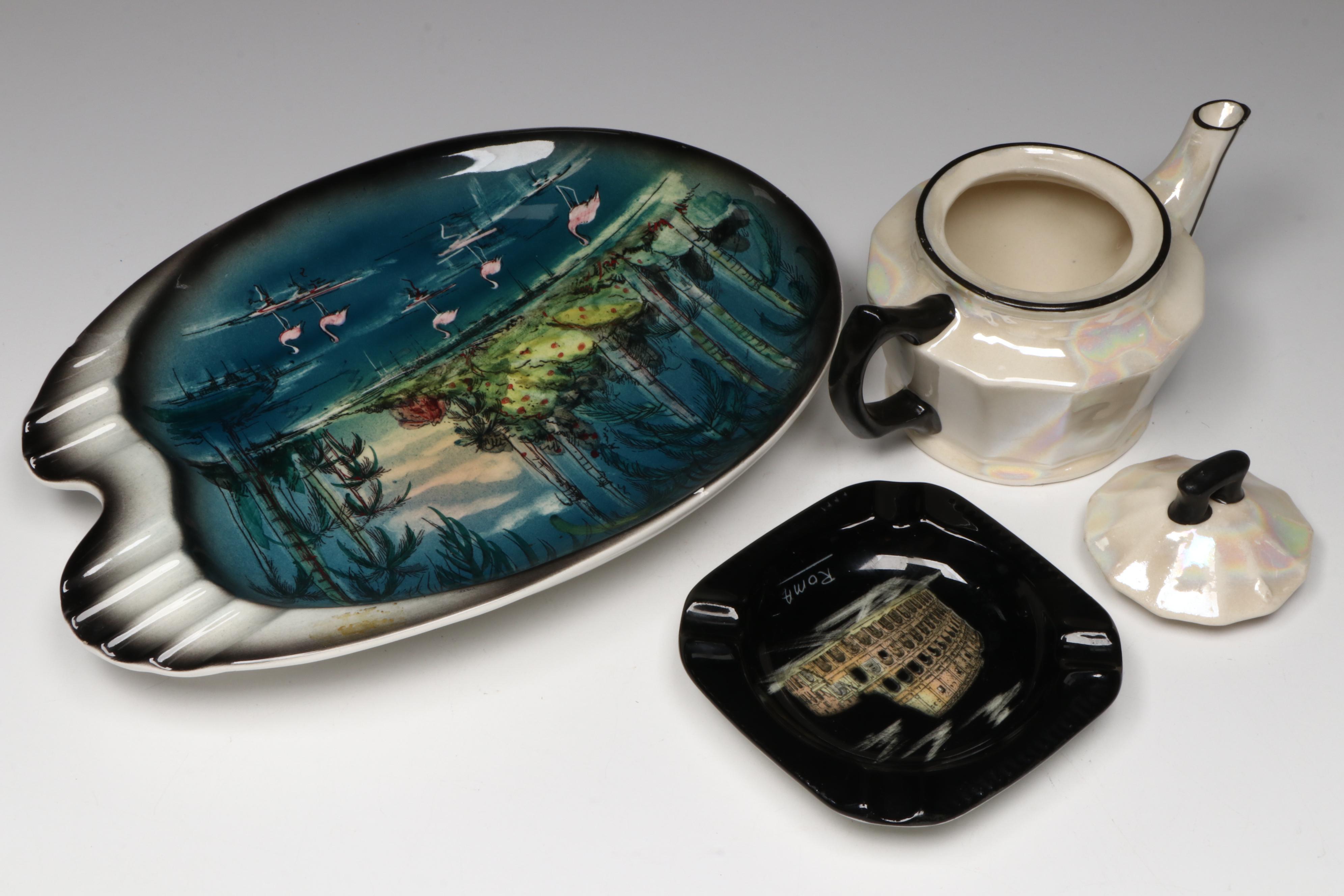 Czechoslovakian Art Deco Lusterware Teapot with Other Ceramic and Glass Decor