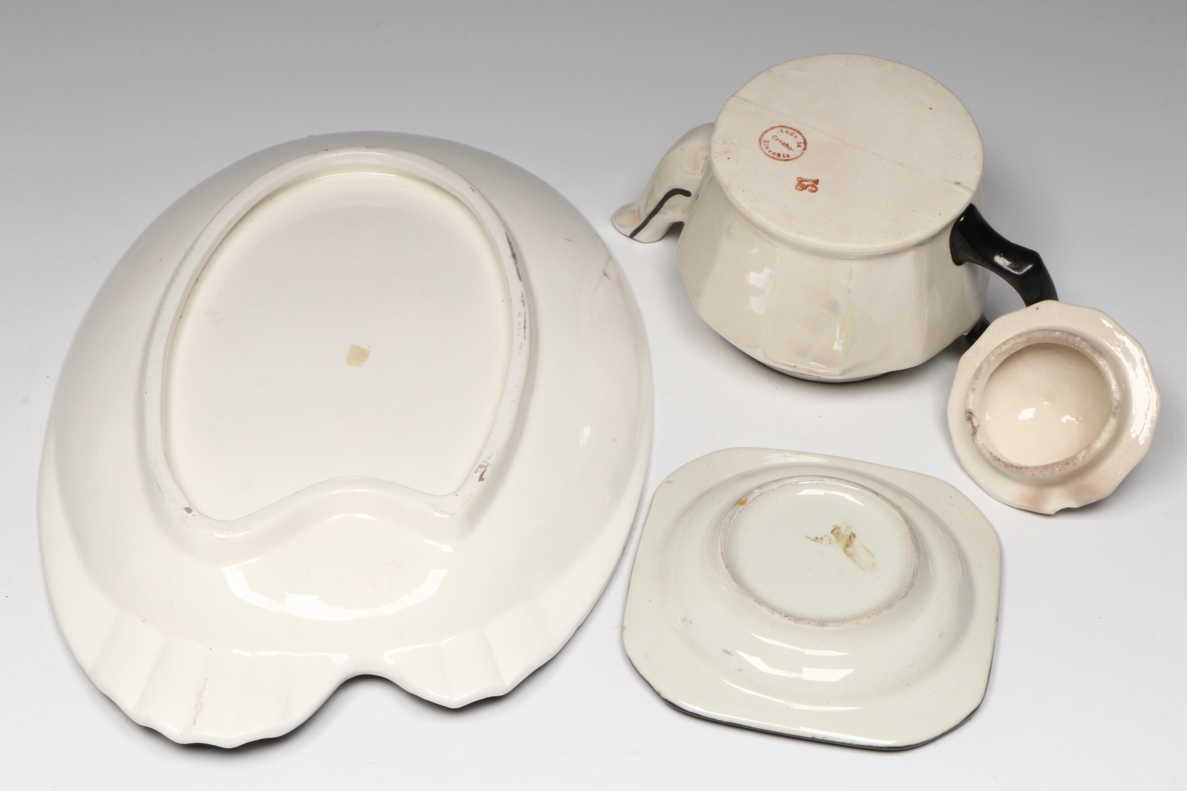 Czechoslovakian Art Deco Lusterware Teapot with Other Ceramic and Glass Decor