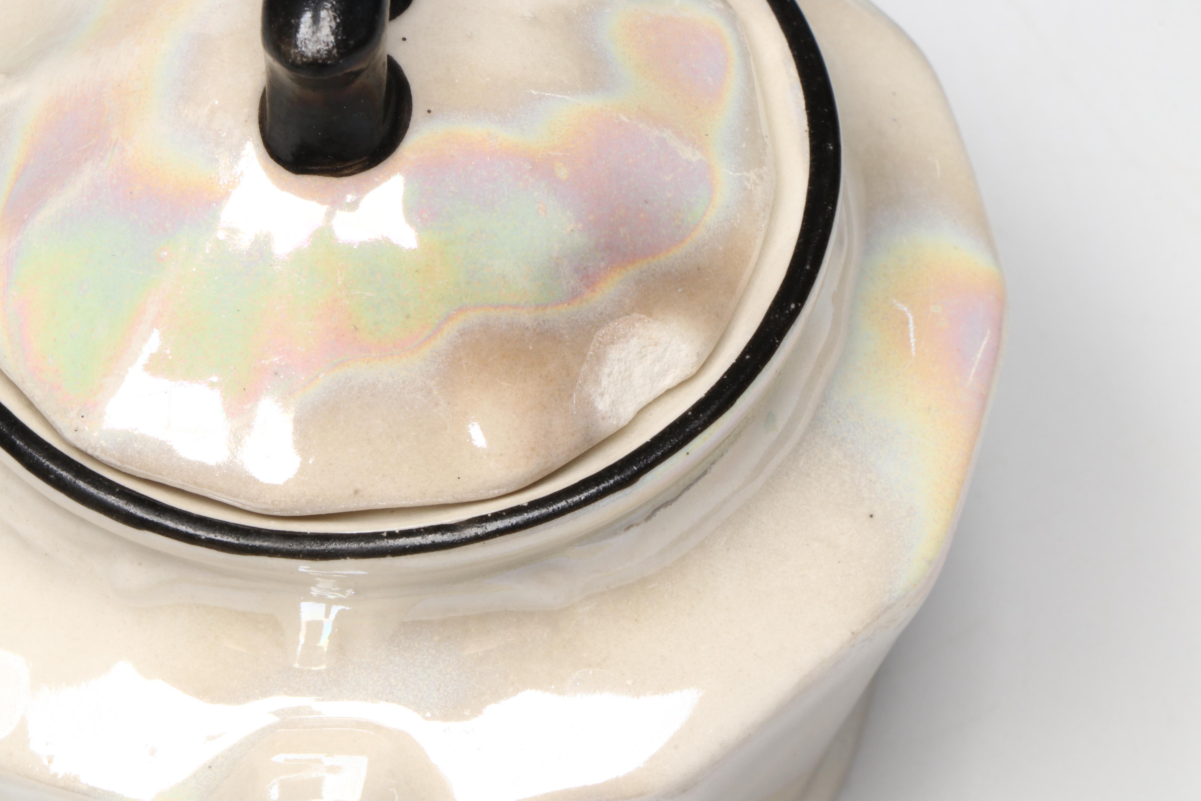 Czechoslovakian Art Deco Lusterware Teapot with Other Ceramic and Glass Decor