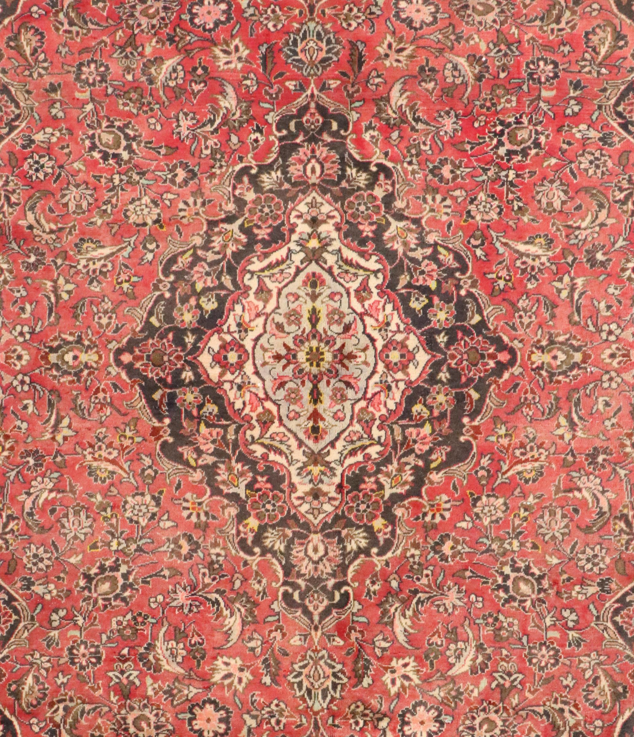 4'11 x 8'11 Hand-Knotted Persian Kashan Remnant Area Rug