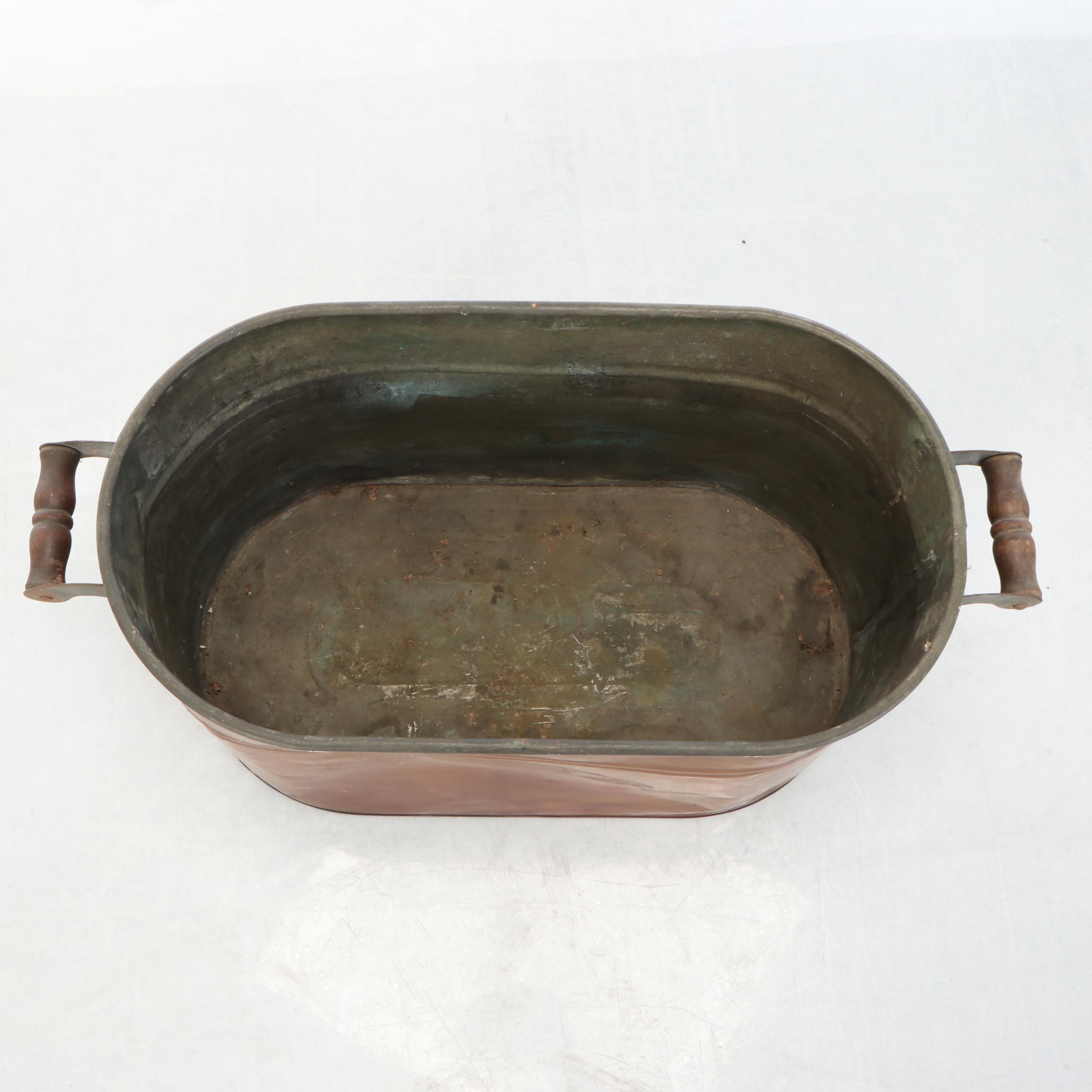 Tinned Copper Boiler Tub with Wood Handles