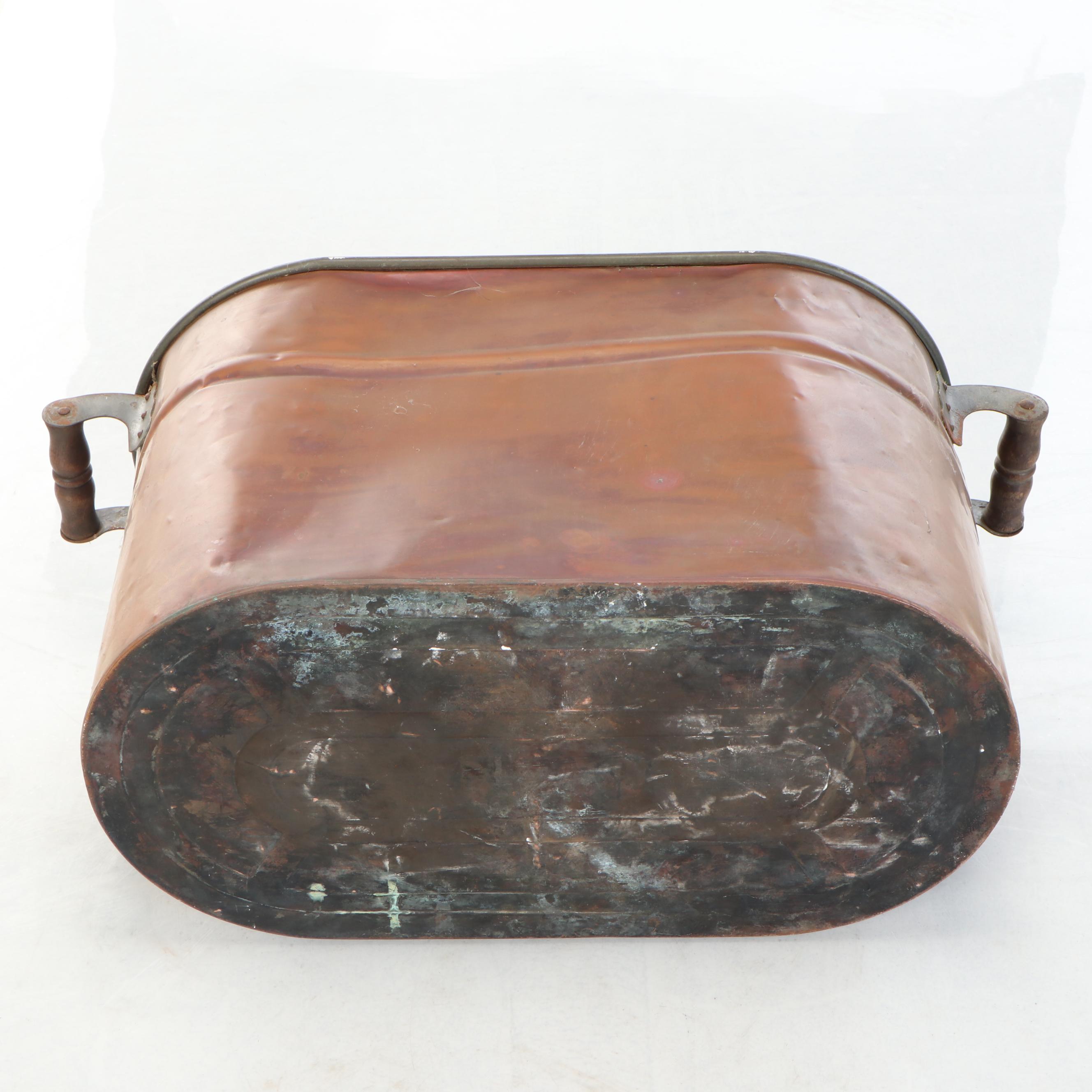 Tinned Copper Boiler Tub with Wood Handles
